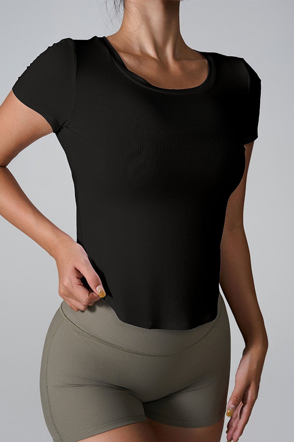 Cutout Round Neck Short Sleeve Active T - Shirt - Angel Body