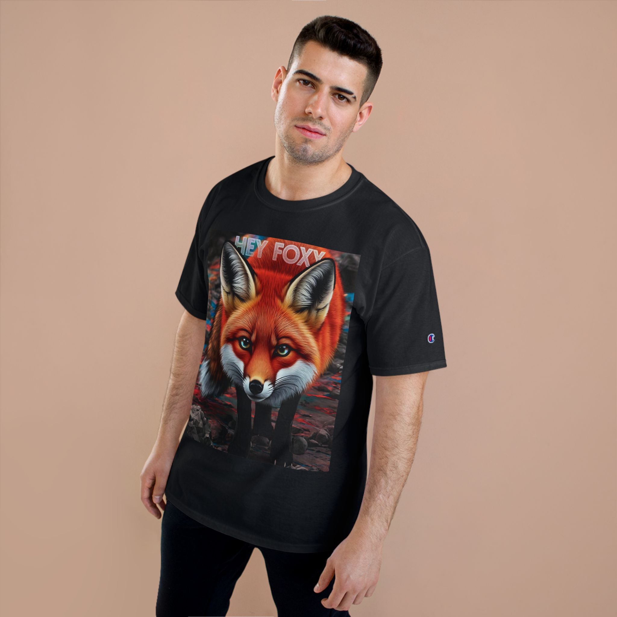 Hey Foxy Champion T-Shirt – Cute Fox Graphic Tee for Nature Lovers - Angel Body