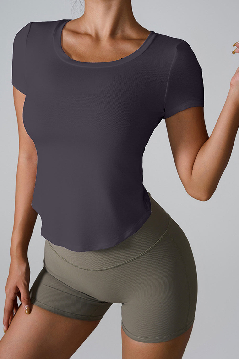 Cutout Round Neck Short Sleeve Active T-Shirt - Angel Body