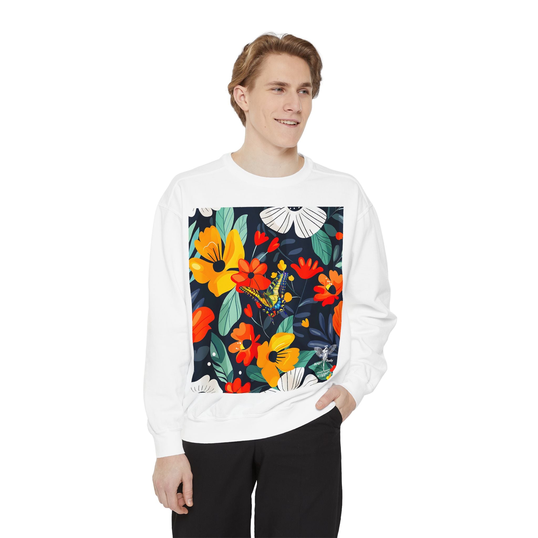 Vibrant Floral Unisex Garment-Dyed Sweatshirt - Perfect for Spring Celebrations - Angel Body