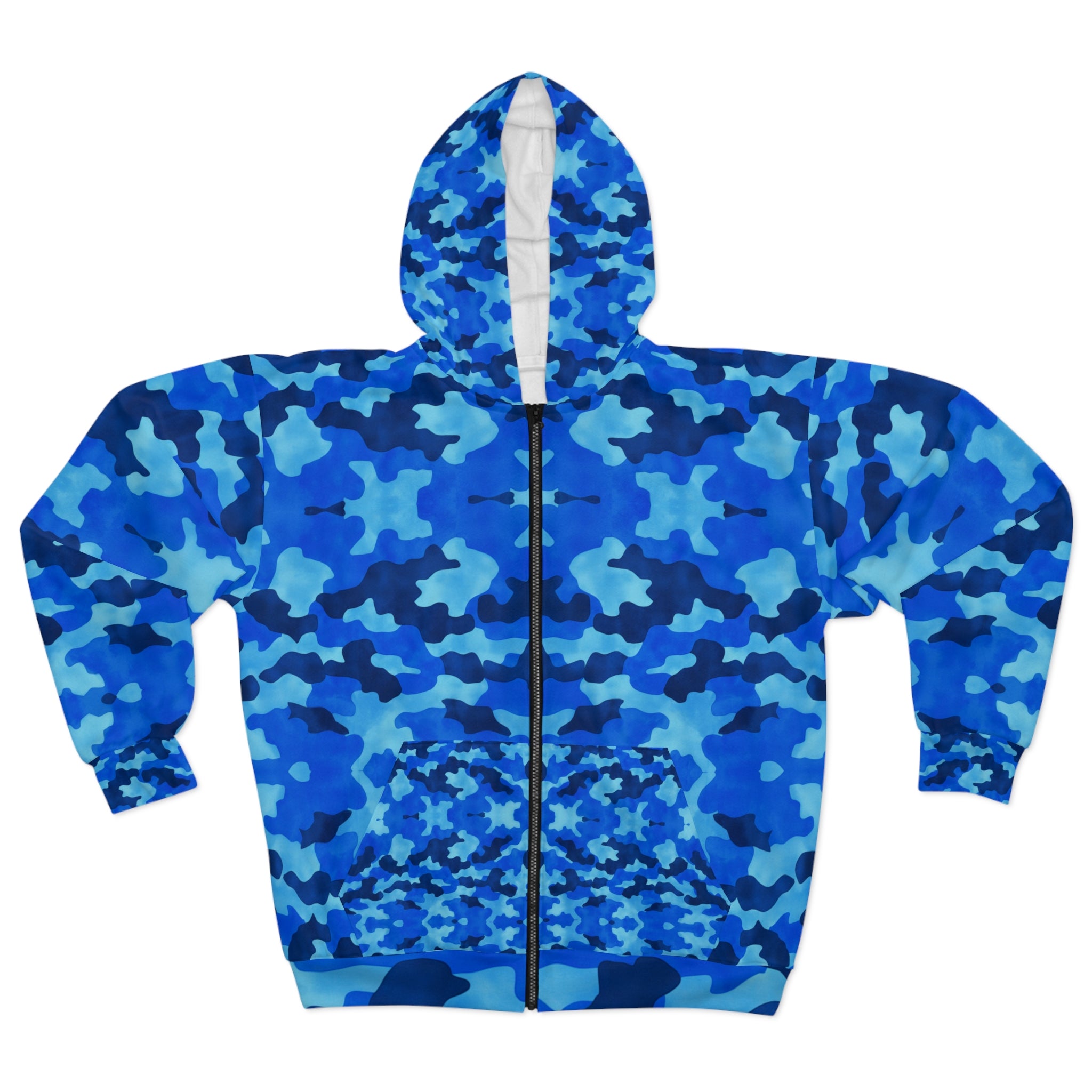 Blue Camouflage Hoodie - Funny Motivational Words - Unisex Zip - Angel Body
