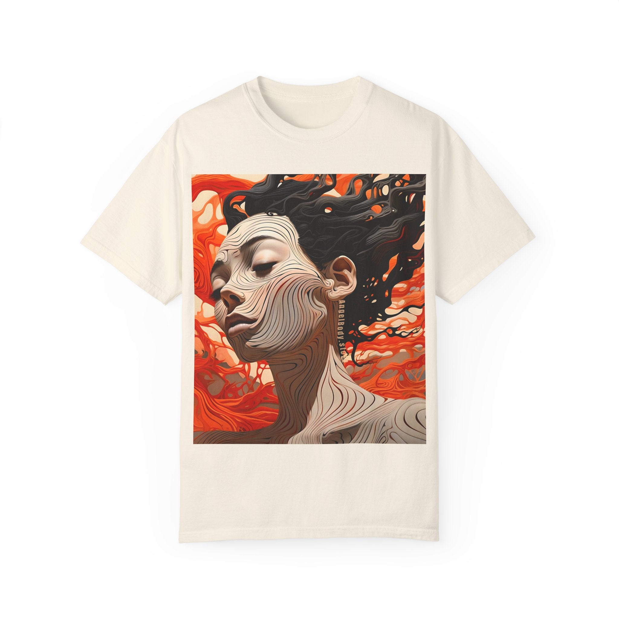 Artistic Unisex Garment-Dyed T-Shirt with Abstract female face Profile Design - Angel Body