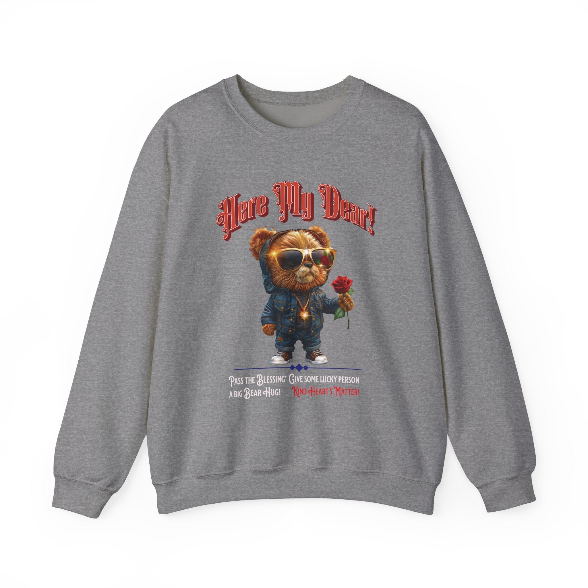 Here My Dear! Unisex Heavy Blend™ Crewneck Sweatshirt - Cozy & Trendy Gift for Animal Lovers - Angel Body