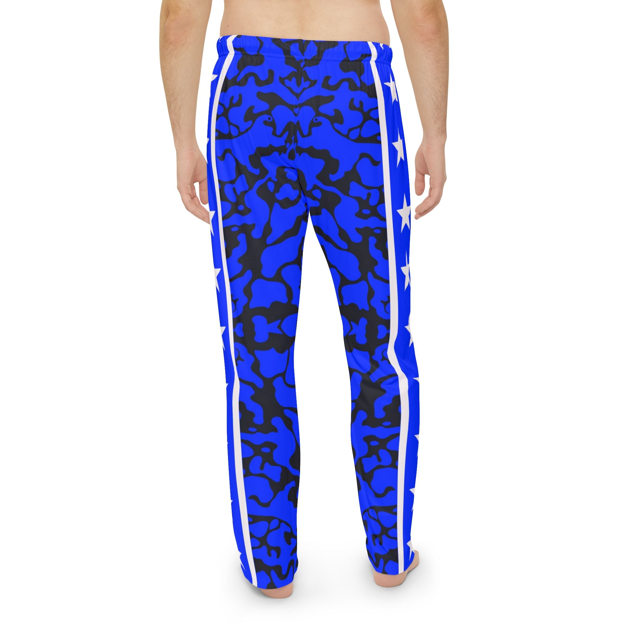 Men's Blue Camo Pajama Pants with Stars - Comfortable Loungewear - Angel Body