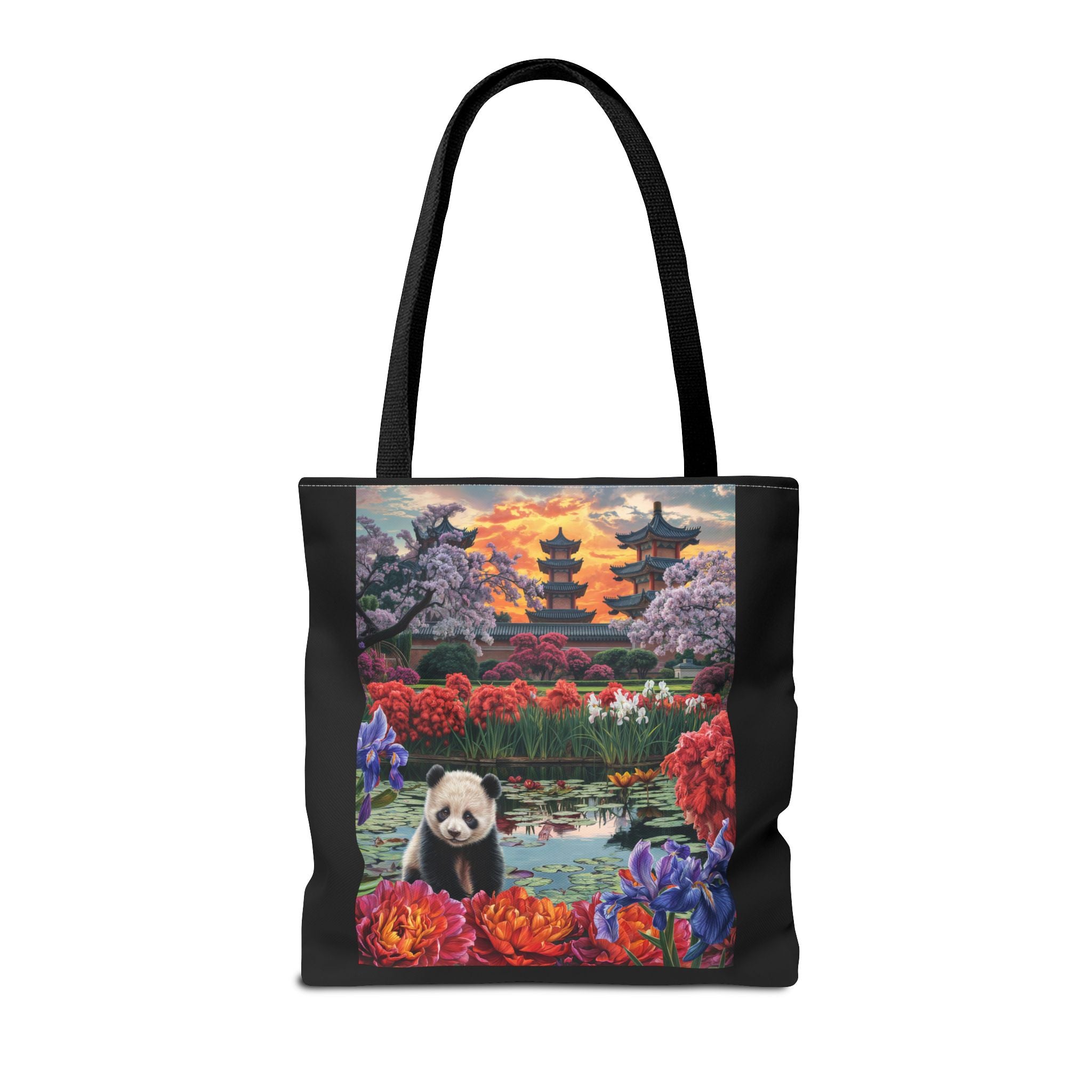 Serene Panda Tote Bag - Floral Landscape Design for Nature Lovers - Angel Body