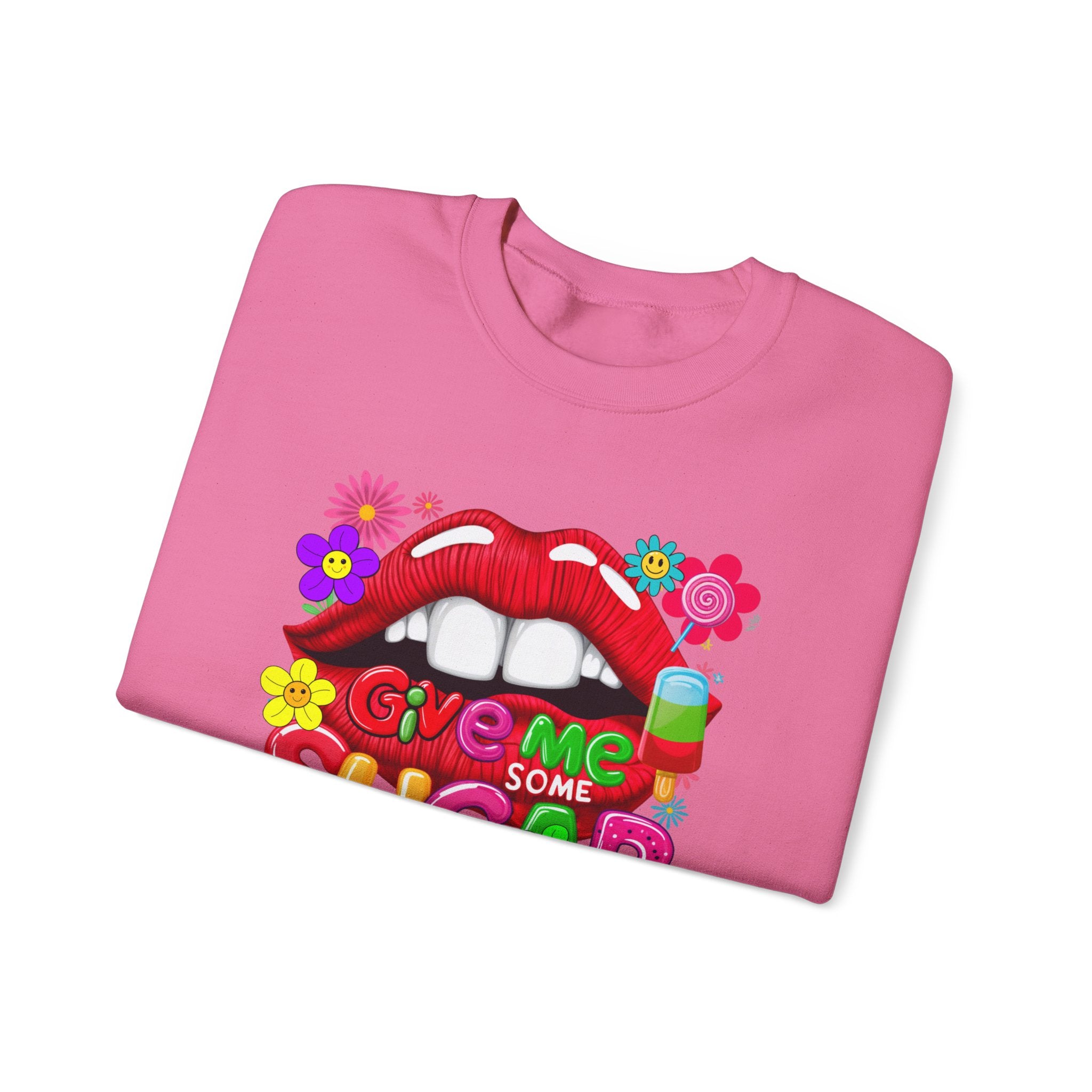 Fun Big Red Lips Give Me Some Sugar Crewneck Sweatshirt - Angel Body