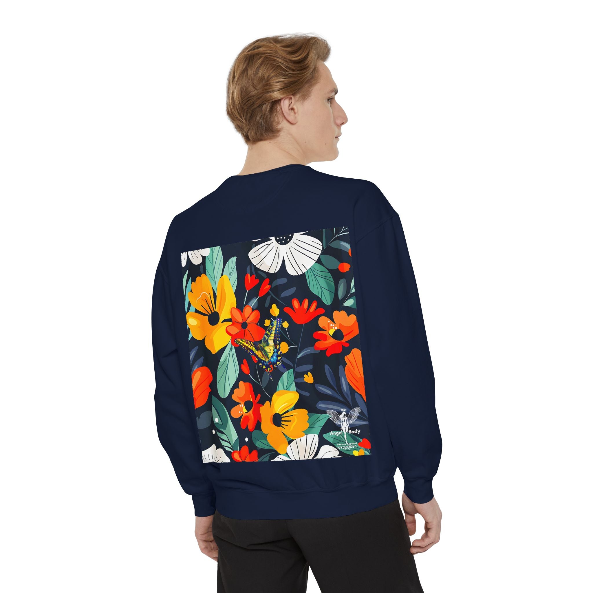 Vibrant Floral Unisex Garment-Dyed Sweatshirt - Perfect for Spring Celebrations - Angel Body