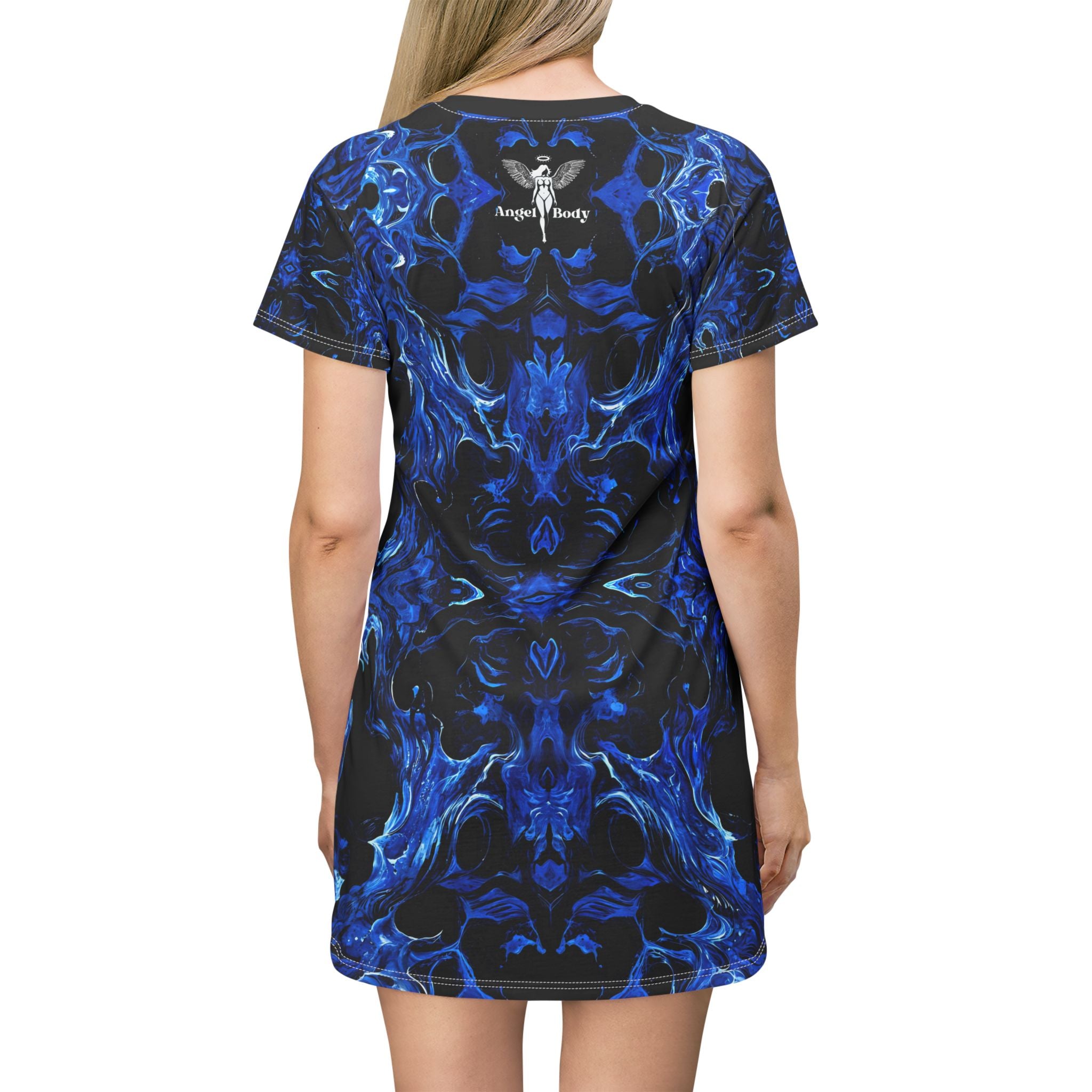 Vibrant Blue Abstract T-Shirt Dress - Blue Passion - Summer & Casual Wear - Angel Body