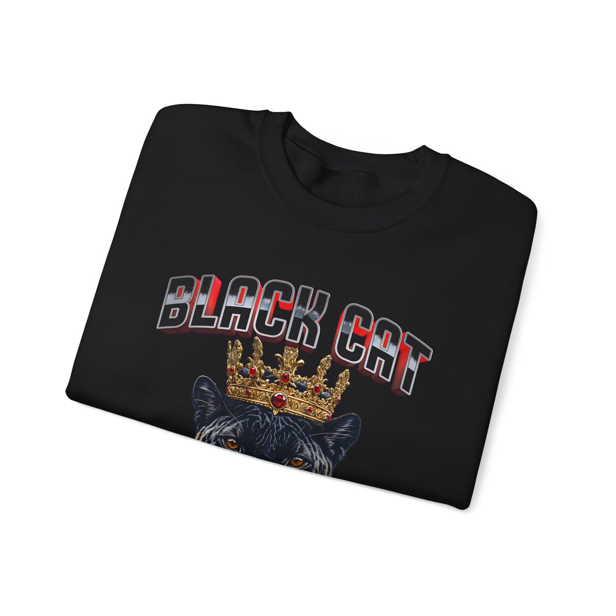 Black Cat Crowned Sweatshirt - Unisex Heavy Blend™, Stay on the Prowl for Success! - Angel Body