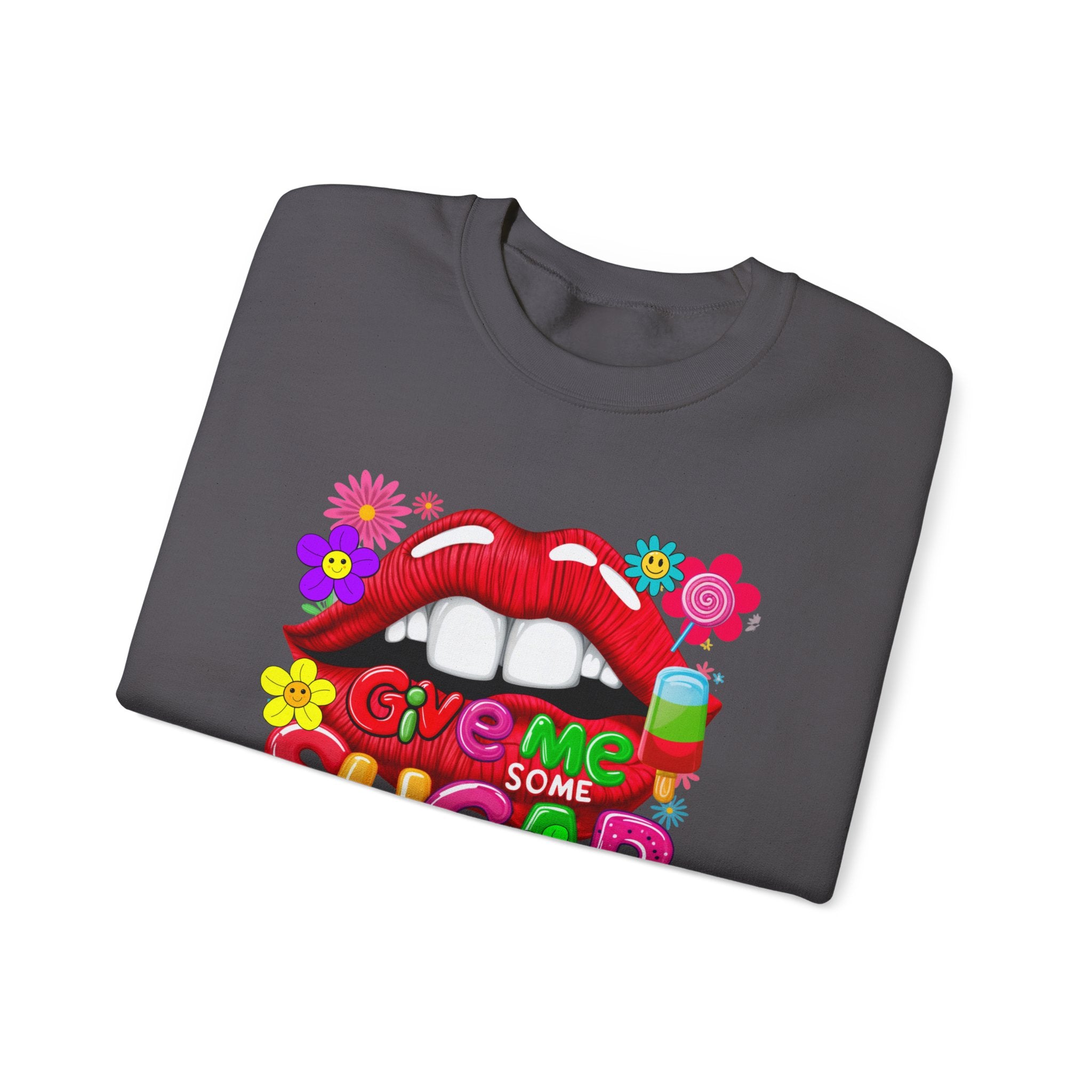 Fun Big Red Lips Give Me Some Sugar Crewneck Sweatshirt - Angel Body