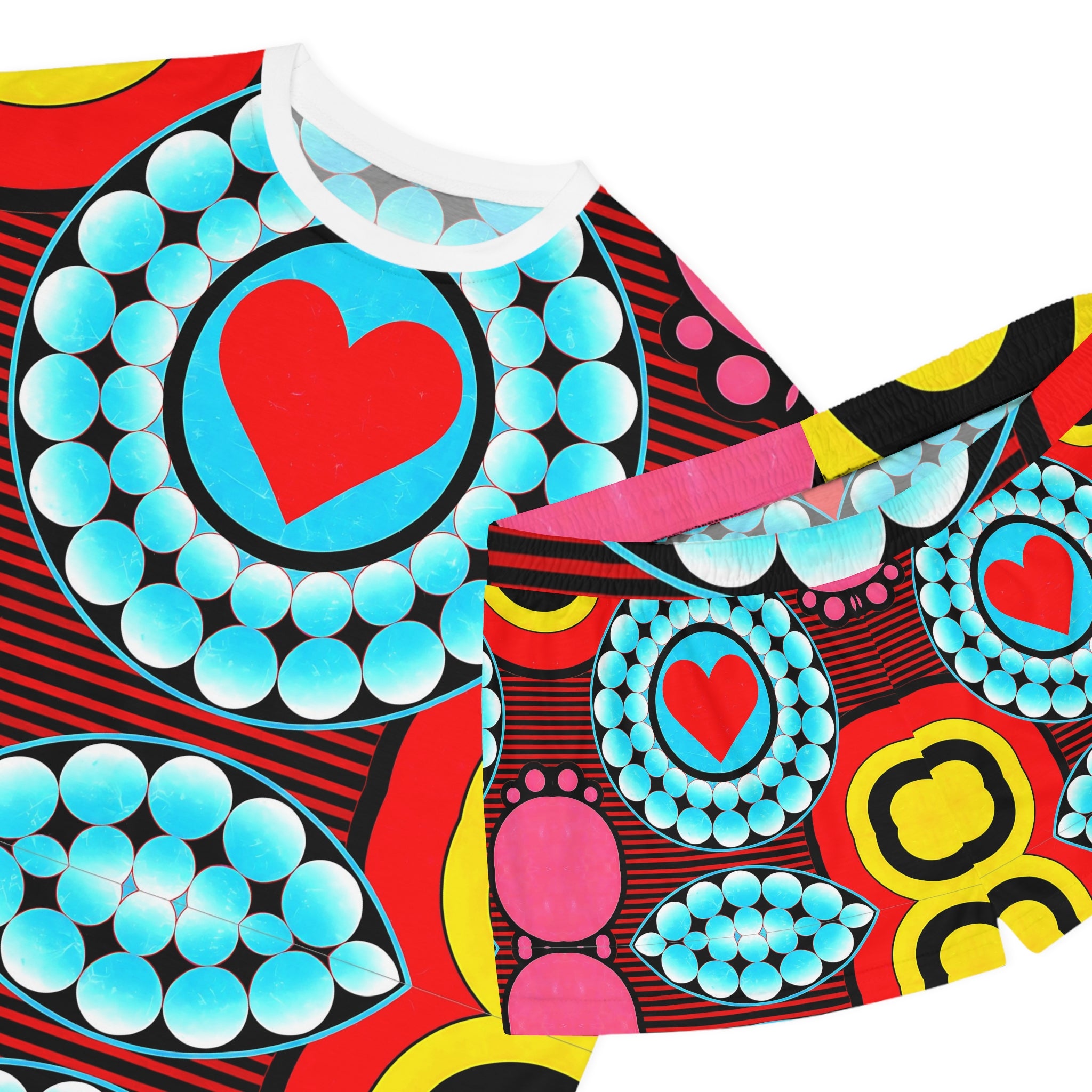 Colorful Heart Print Women's Short Pajama Set - Comfortable and Fun Sleepwear - Angel Body