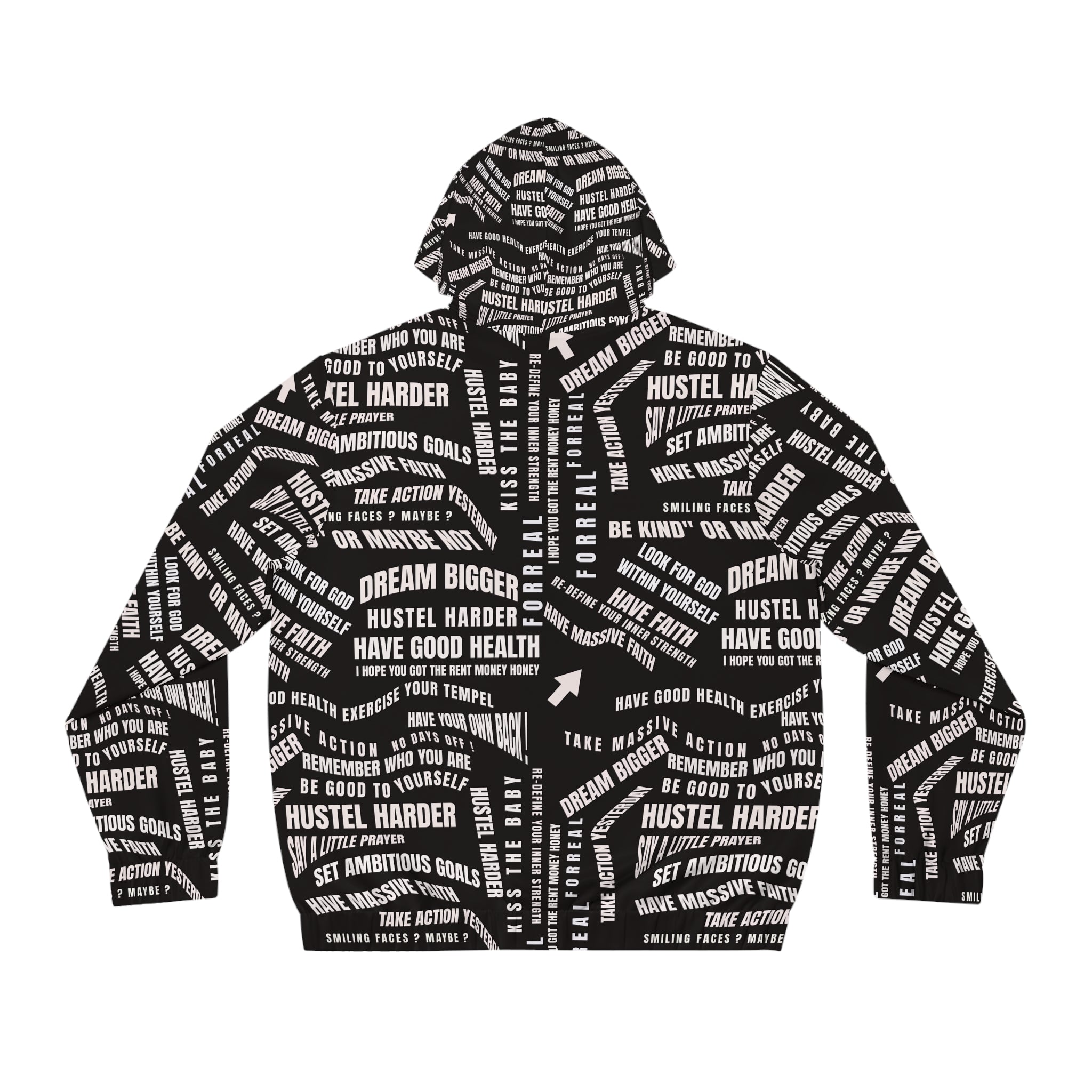 Motivational Men's Full-Zip Hoodie - Hustle Harder & Dream Bigger Design - Angel Body