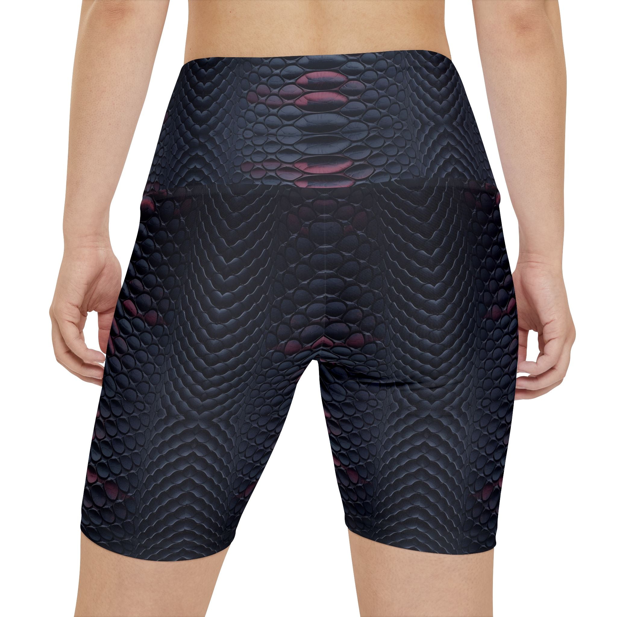 Stylish Women's Workout Shorts - Black Scales Design