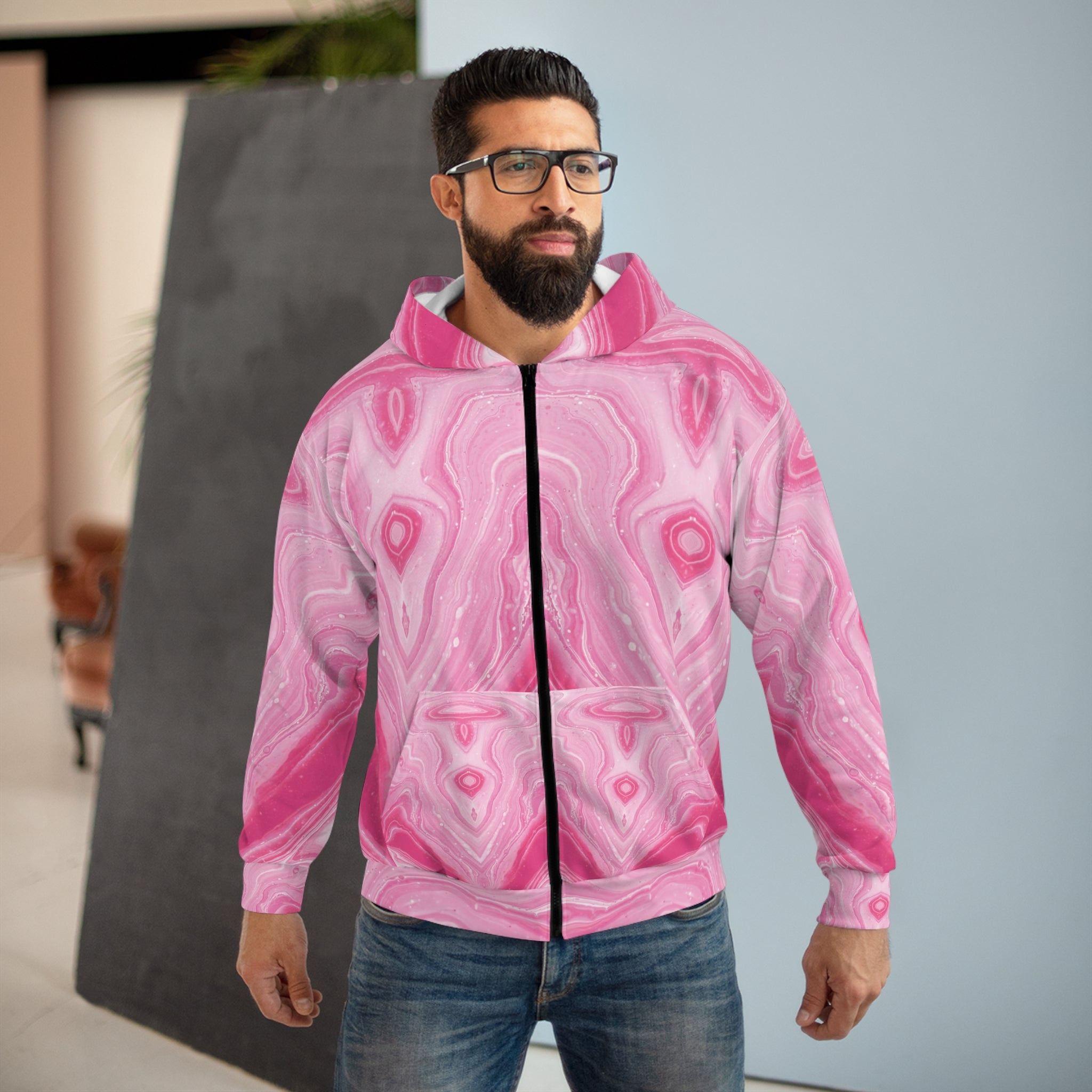 Marble Pink Unisex Zip Hoodie - Trendy Cozy Wear for All Seasons - Angel Body