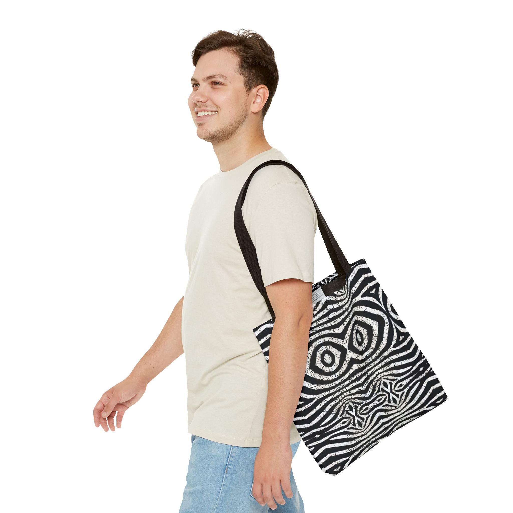 Trendy Black and White Tote Bag with Abstract Pattern | Stylish and Versatile Carryall - Angel Body