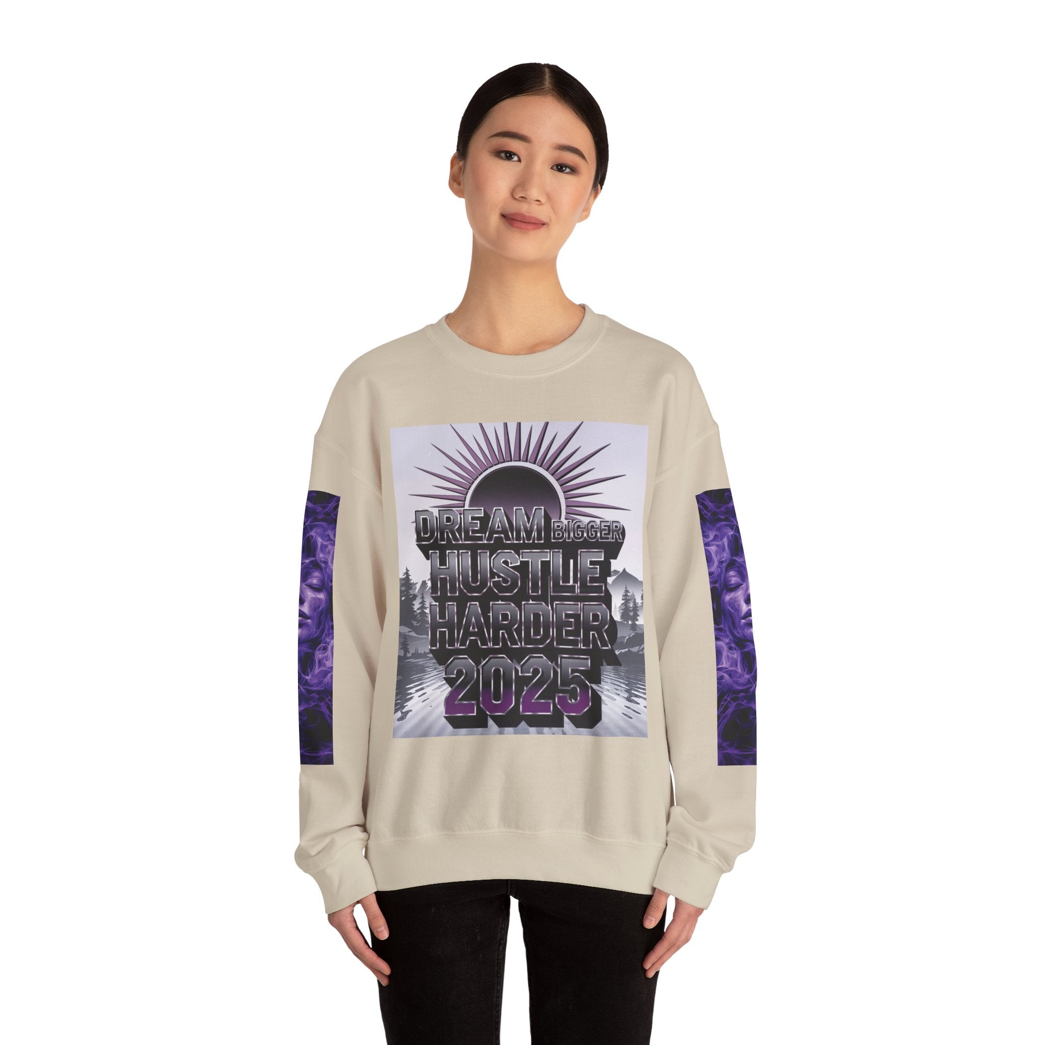 Dream Bigger Hustle Harder Crewneck Sweatshirt | Motivational Unisex Sweatshirt for Dreamers and Go-Getters - Angel Body