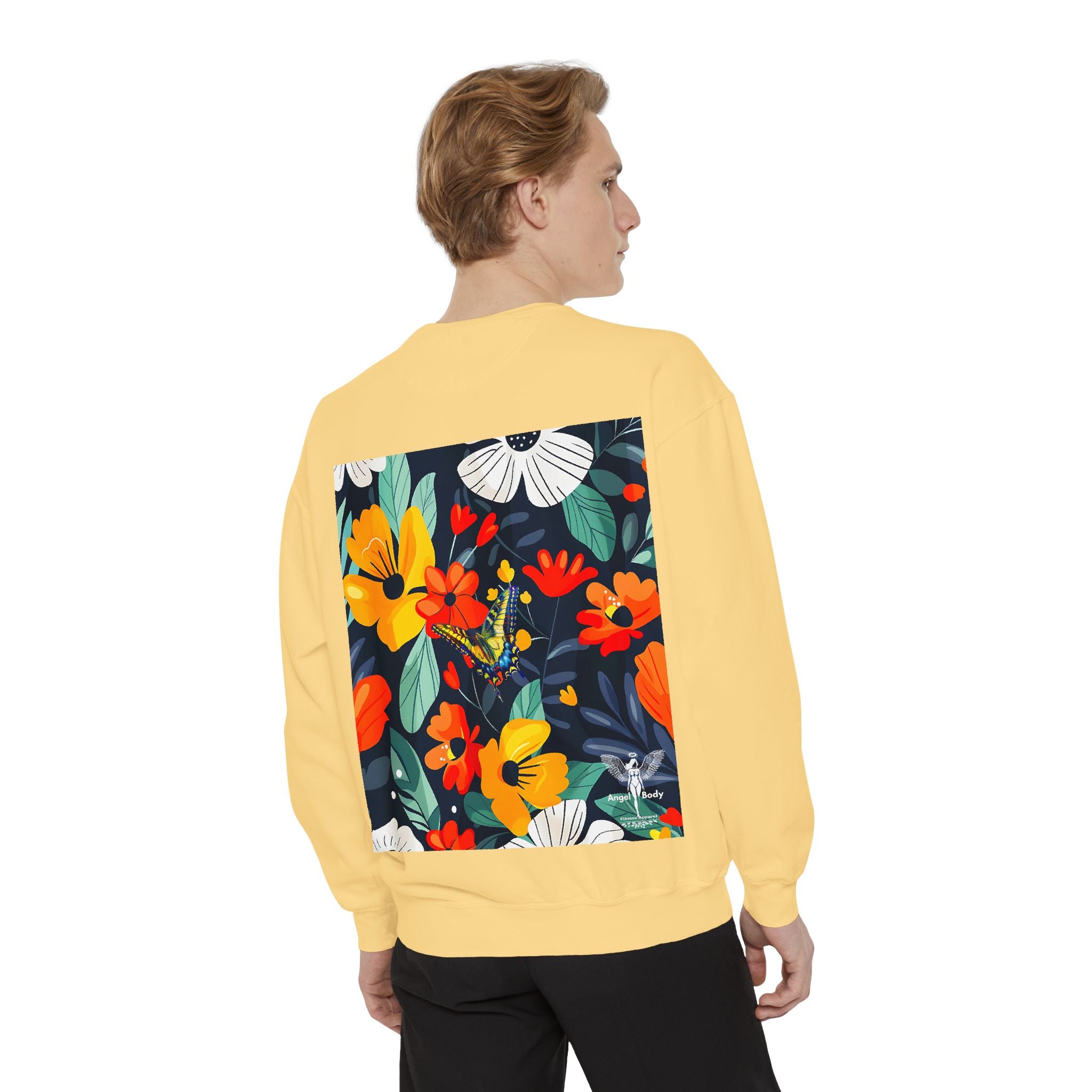 Vibrant Floral Unisex Garment-Dyed Sweatshirt - Perfect for Spring Celebrations - Angel Body