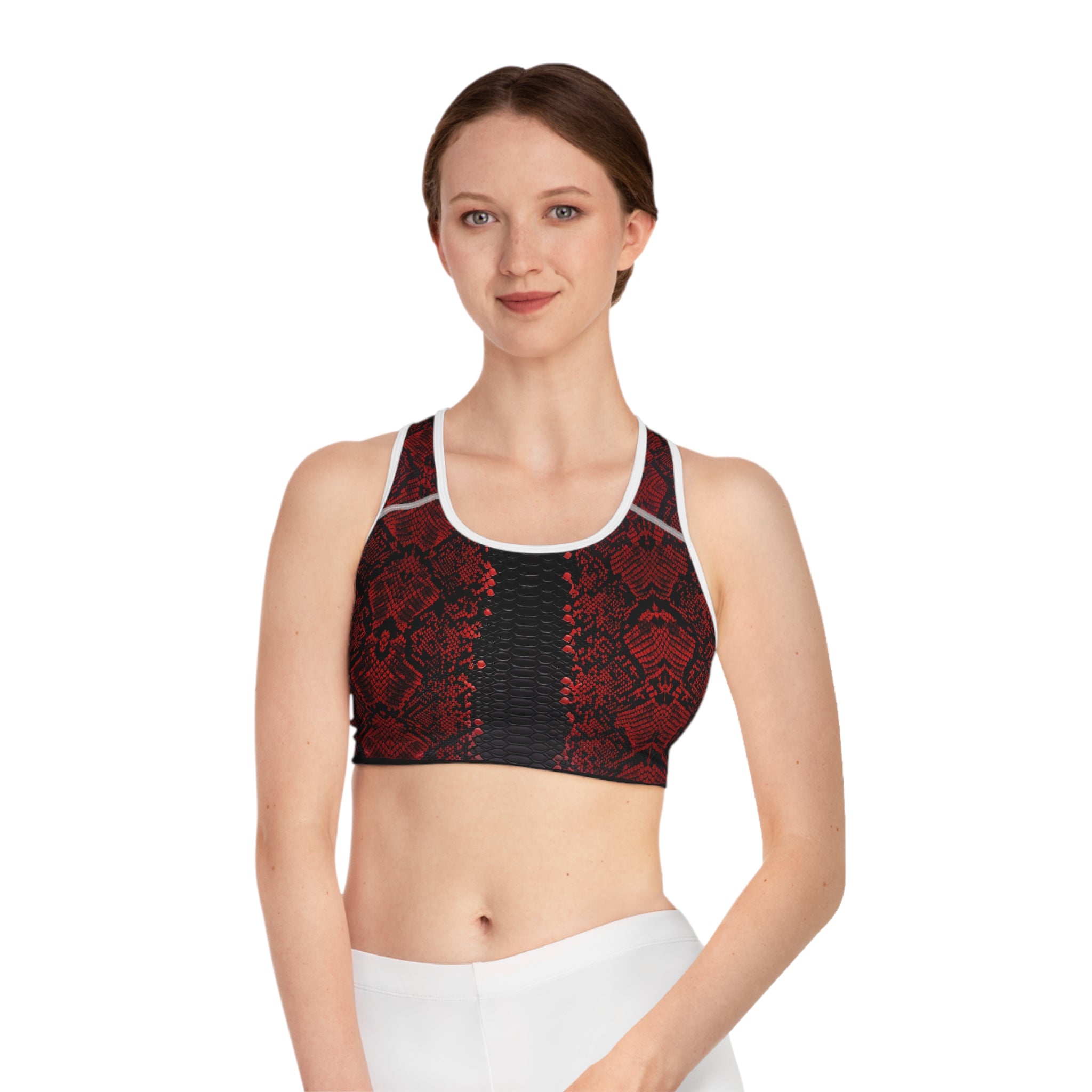 Fierce Red Snake Print Sports Bra for Active Women