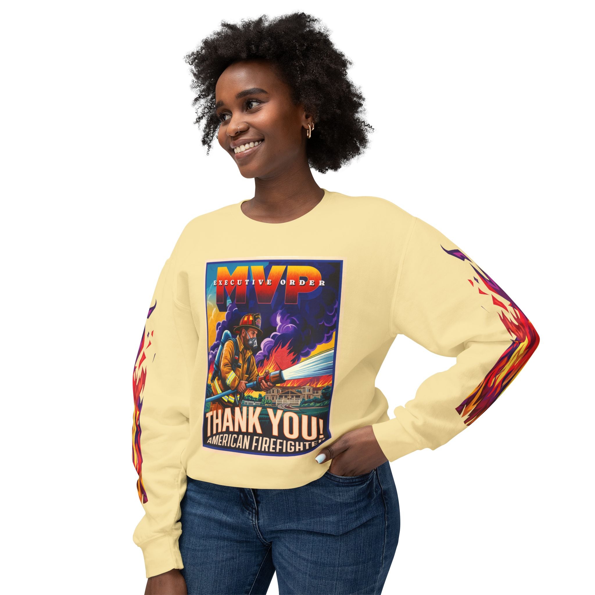 Unisex Crewneck Sweatshirt - Thank You American Firefighter - Angel Body