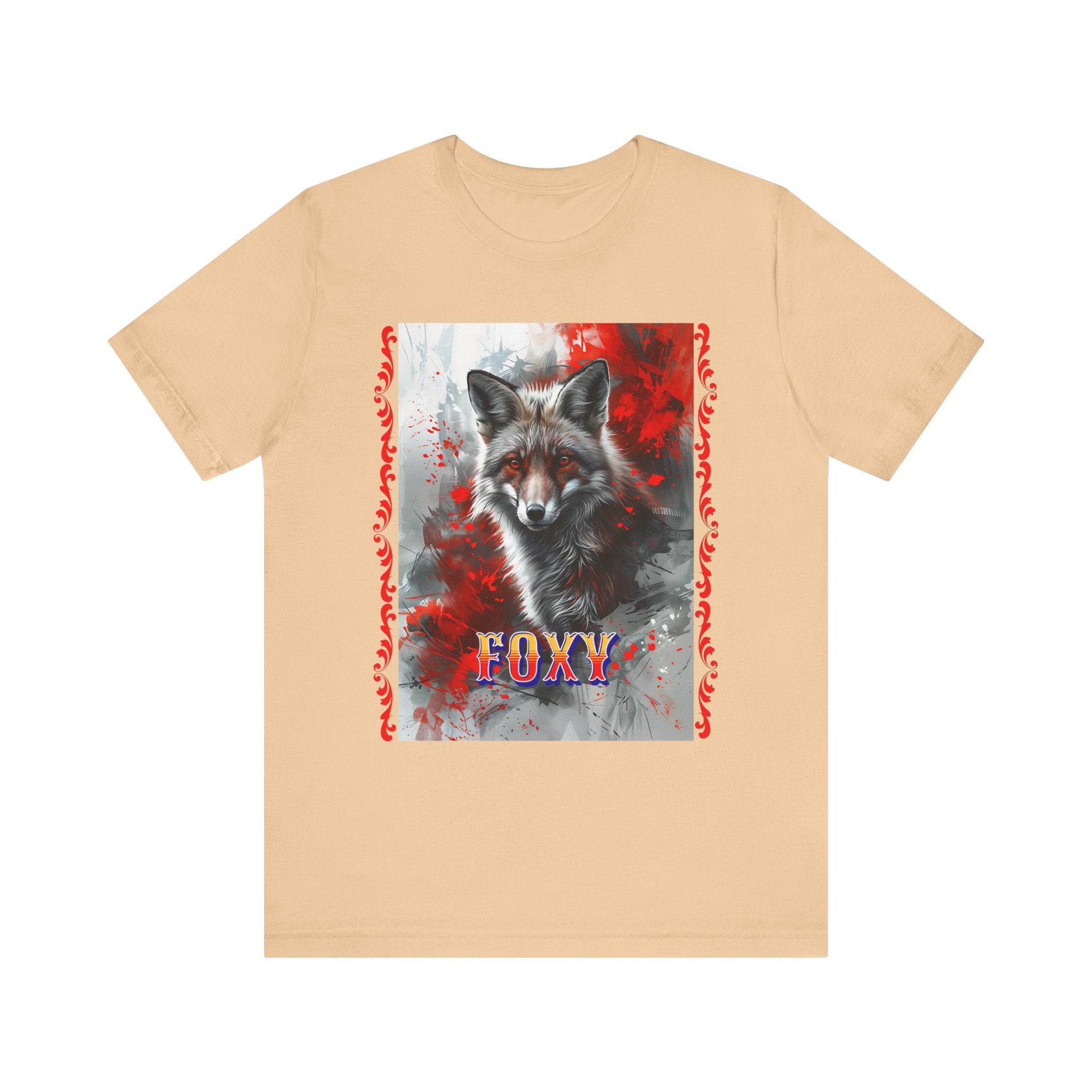 Unisex Jersey Short Sleeve Tee: A lovely painting design of a Red Fox with the word FOXY - Angel Body