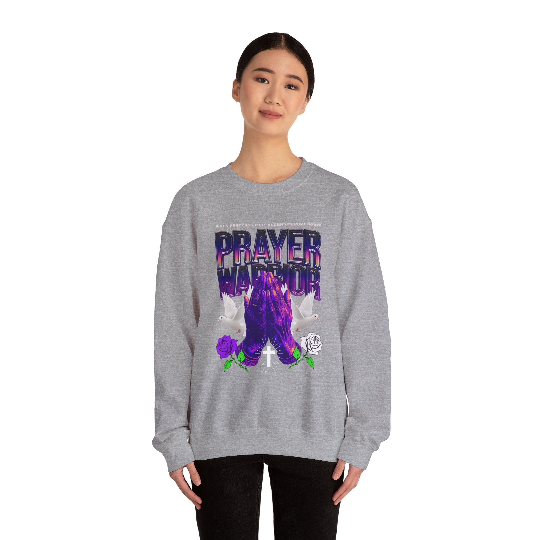 Prayer Warrior Crewneck Sweatshirt - Unisex Heavy Blend™ - Perfect for Spiritual Comfort - Angel Body