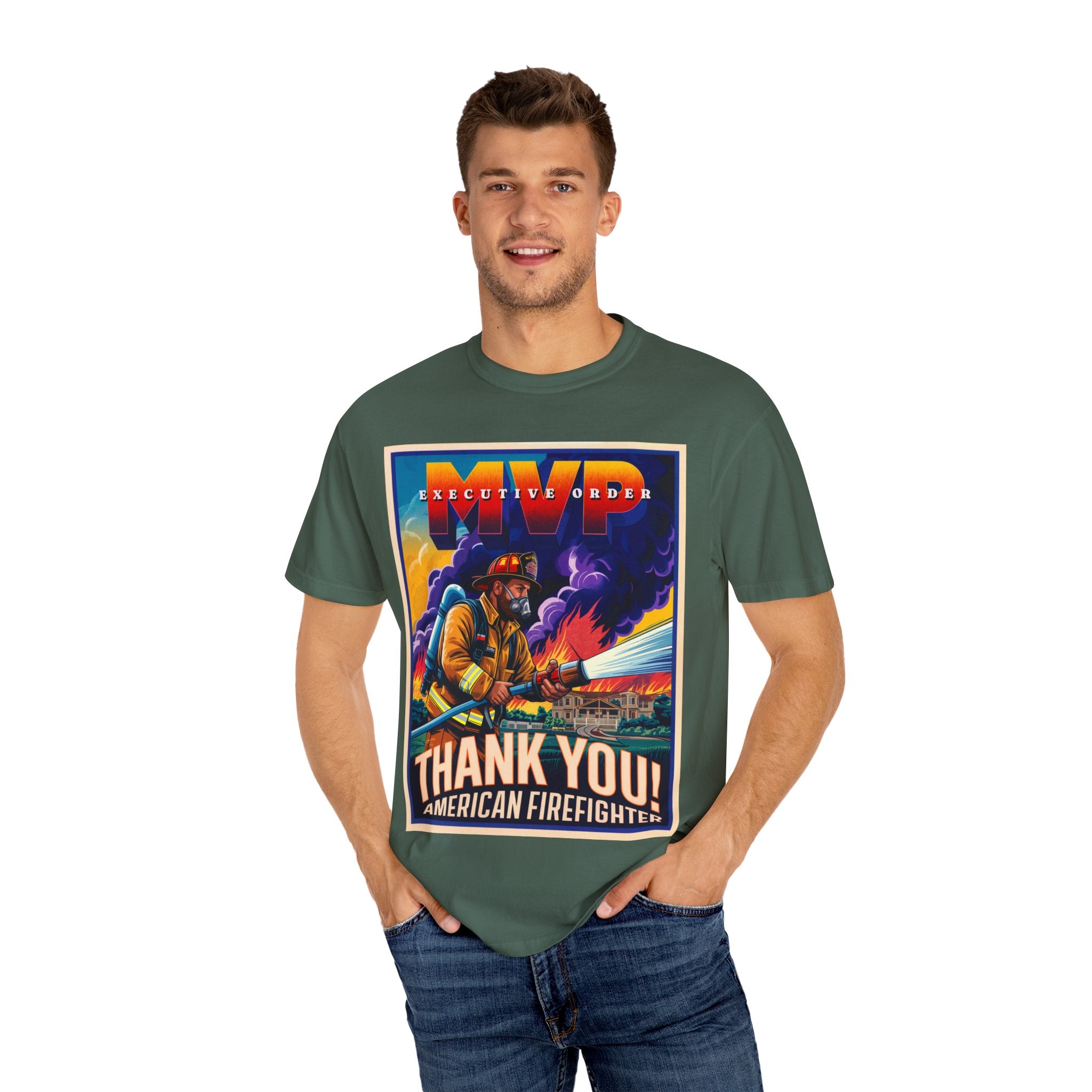 Firefighter Thank You T-Shirt - Unisex Garment-Dyed Tee - Angel Body