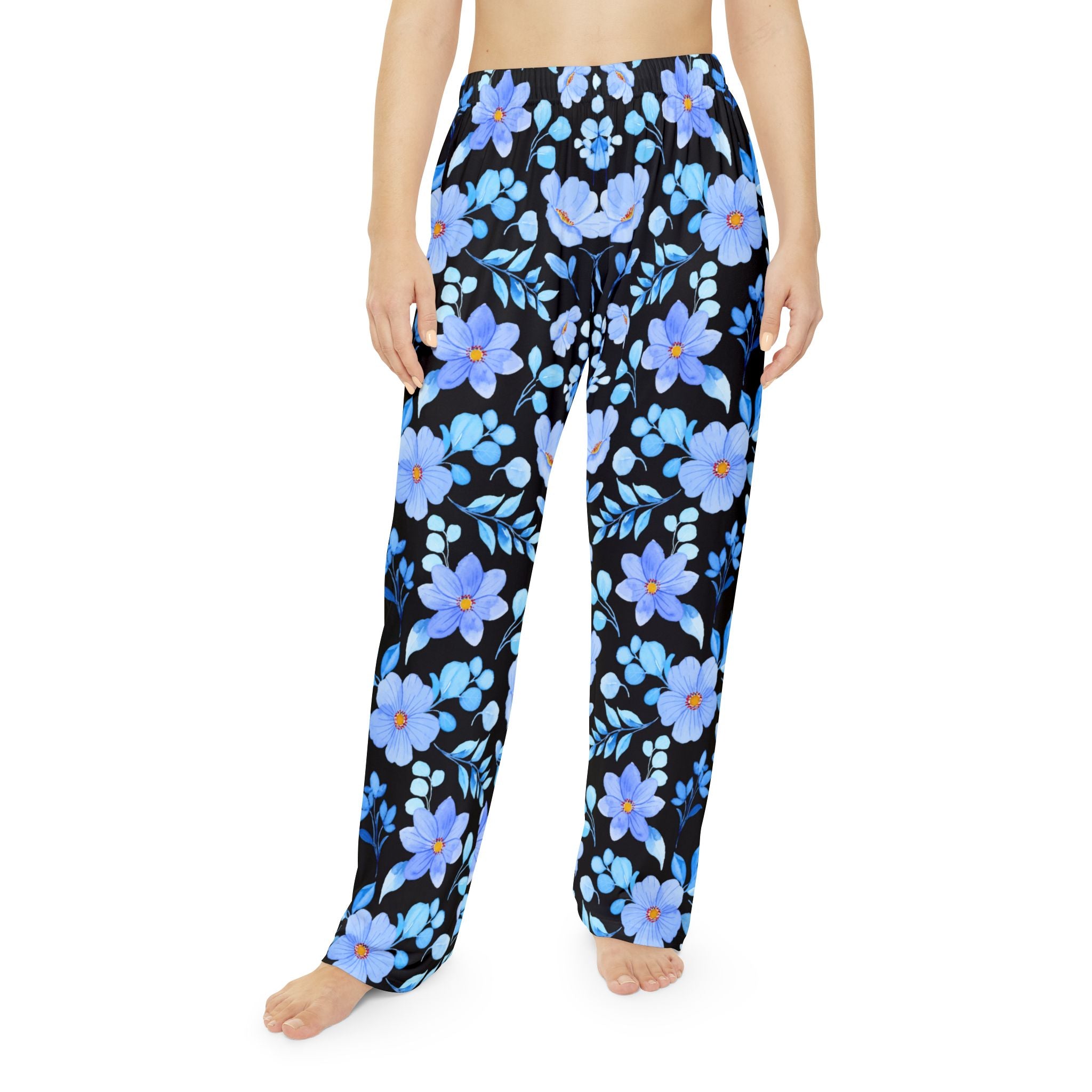 Floral Passionate Blue Women's Pajama Pants - Cozy Blue Blossom Design for Relaxation & Sleep