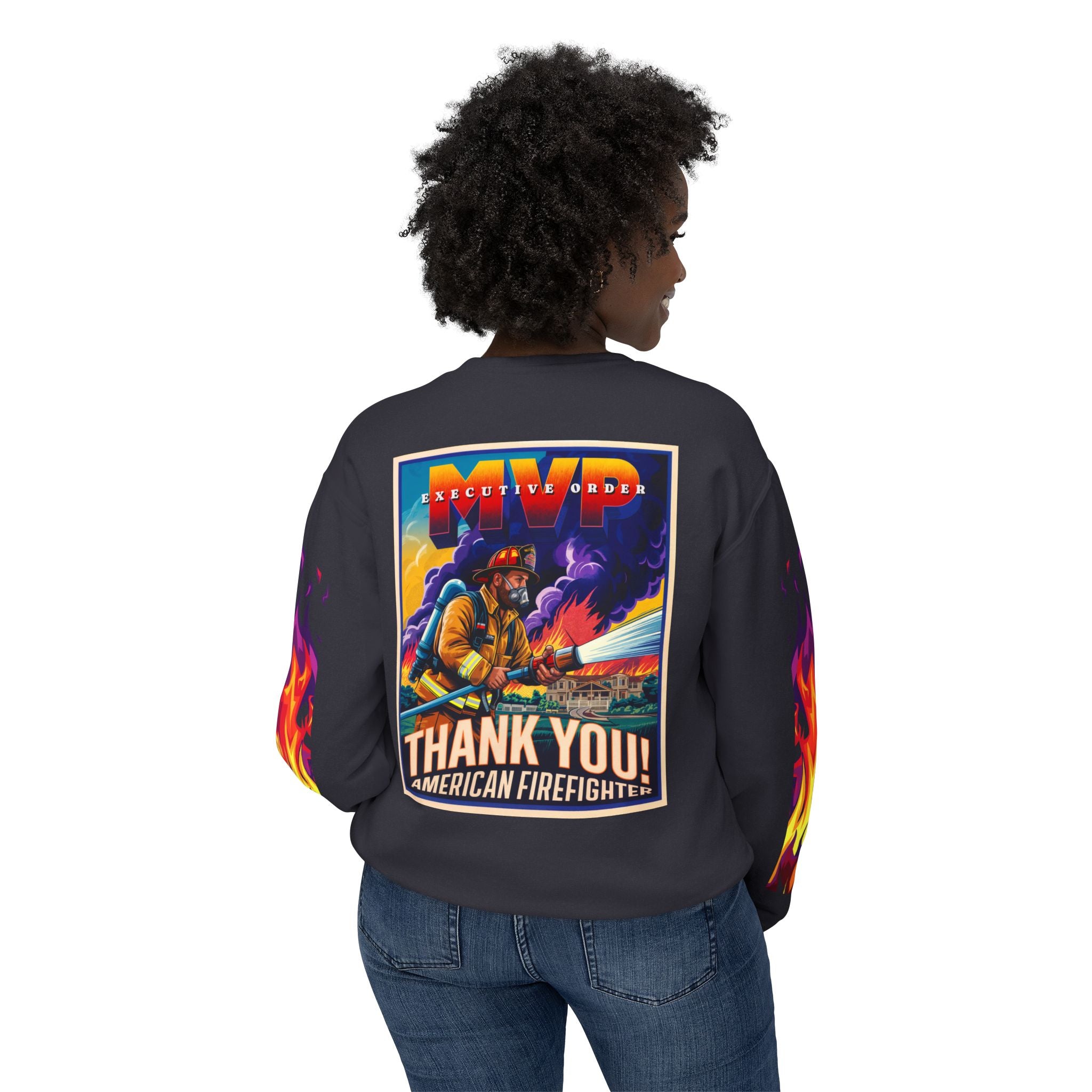 Unisex Crewneck Sweatshirt - Thank You American Firefighter - Angel Body
