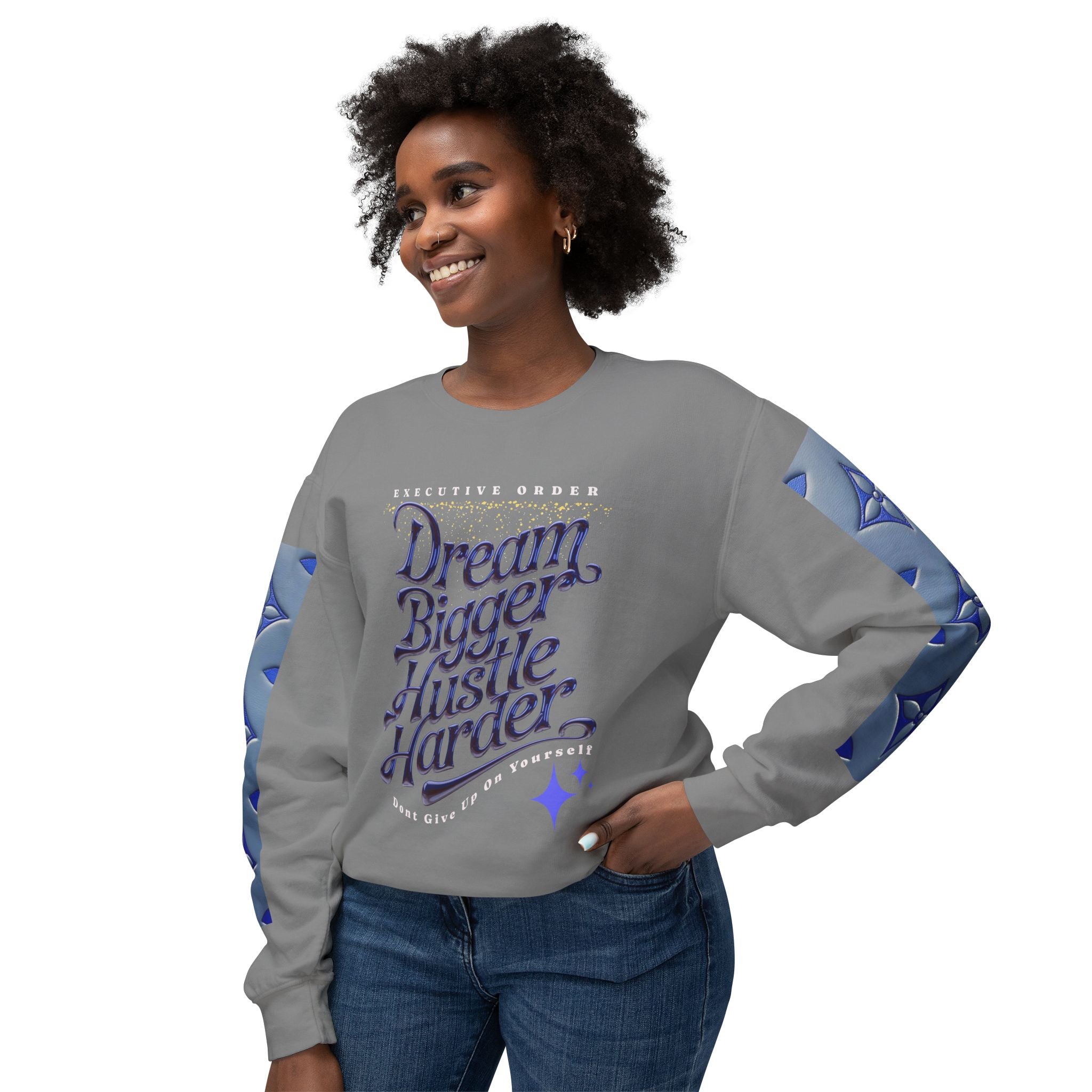 Dream Bigger Hustle Harder Unisex Lightweight Crewneck Sweatshirt - Angel Body