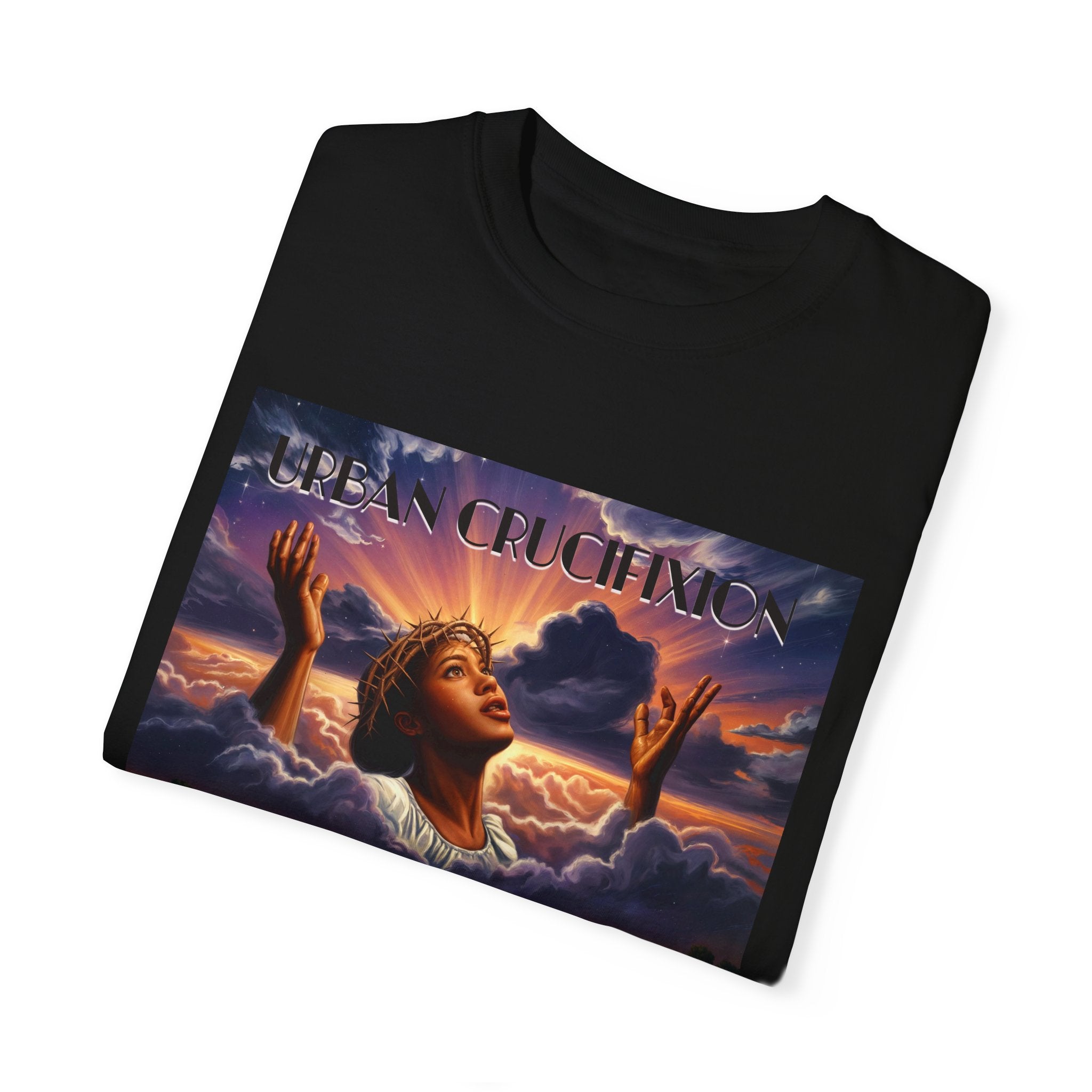 Urban Crucifixion Unisex Garment-Dyed T-shirt - Bold Graphic Tee for Artistic Expression