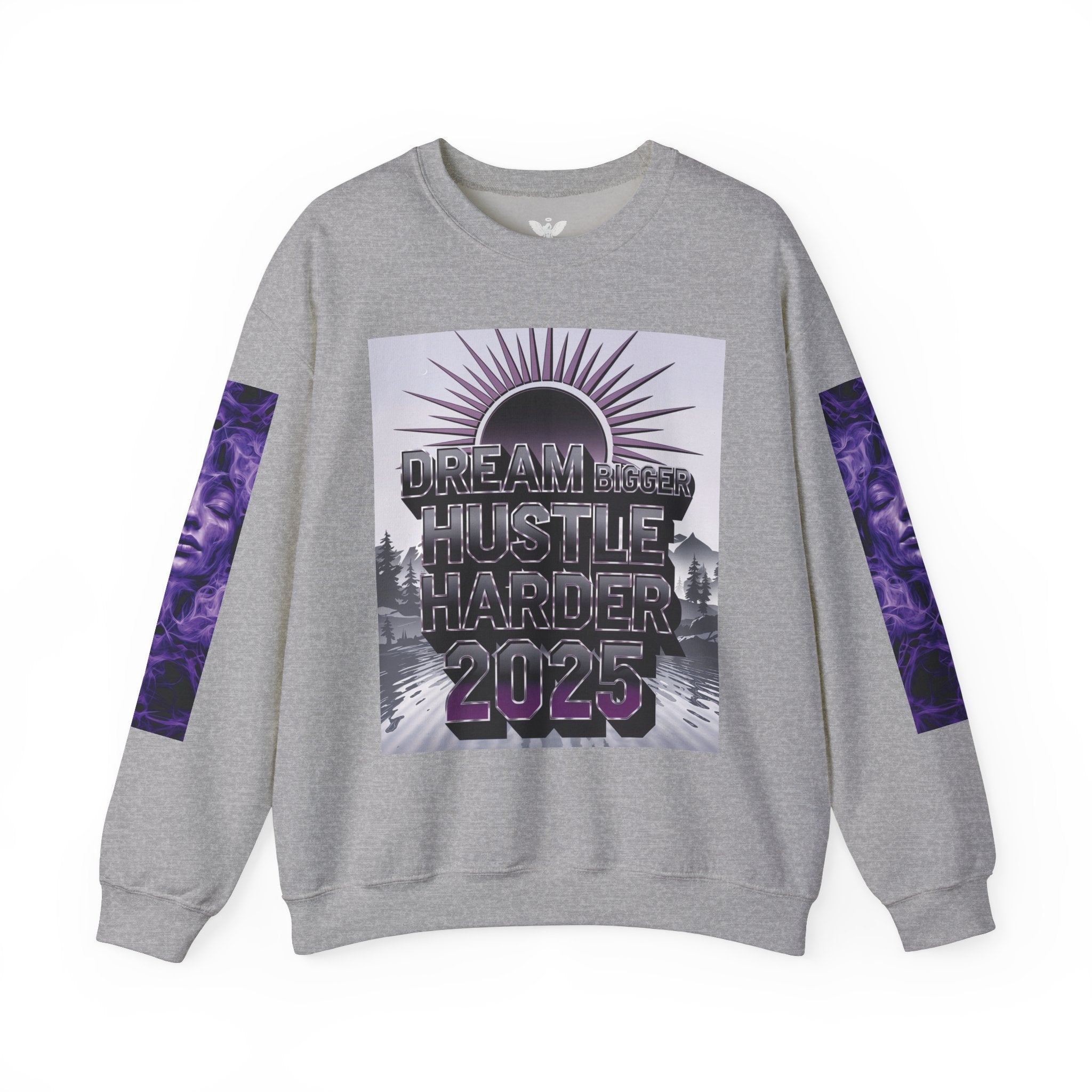 Dream Bigger Hustle Harder Crewneck Sweatshirt | Motivational Unisex Sweatshirt for Dreamers and Go-Getters - Angel Body
