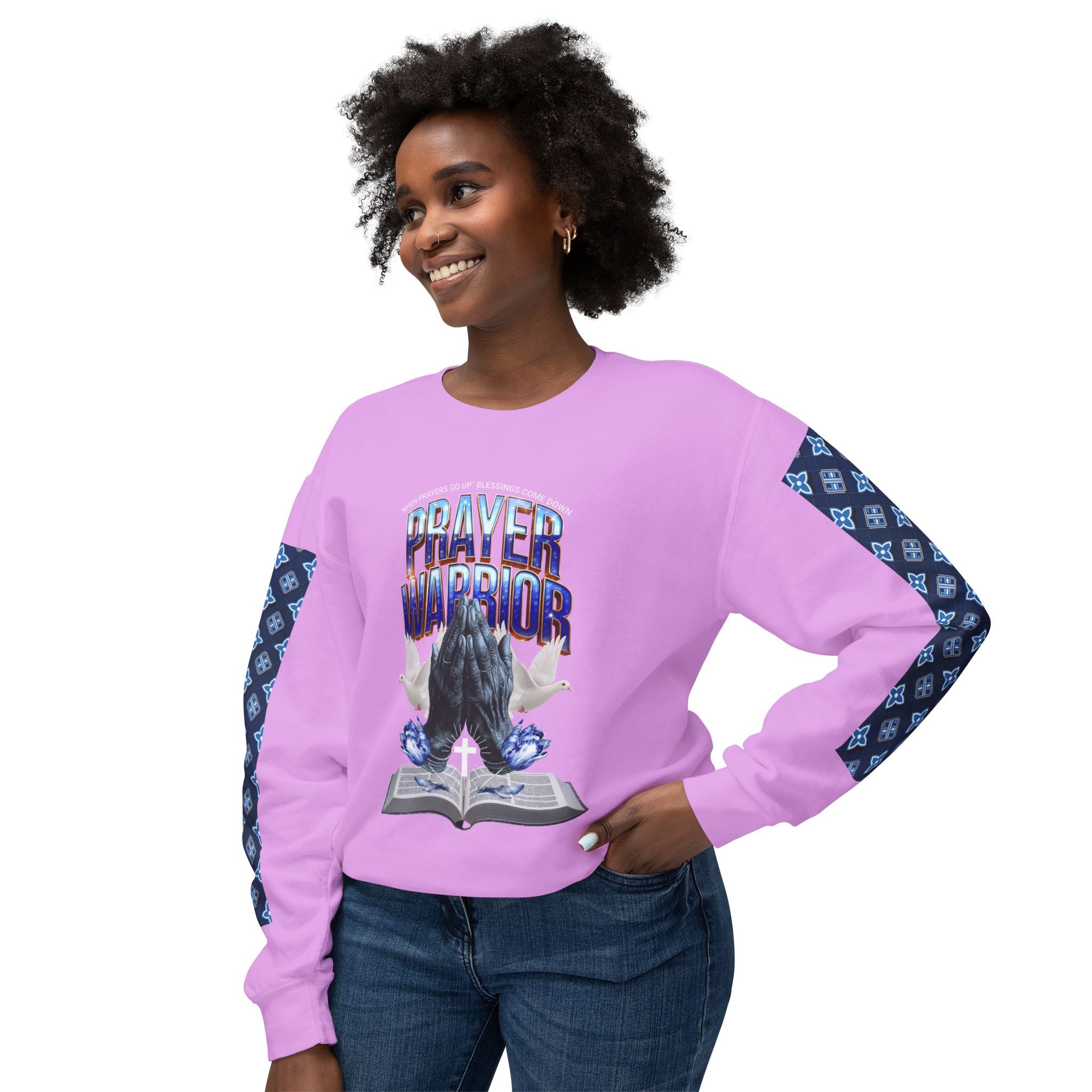 Unisex Lightweight Prayer Warrior Sweatshirt - Inspirational Crewneck for Spiritual Growth - Angel Body