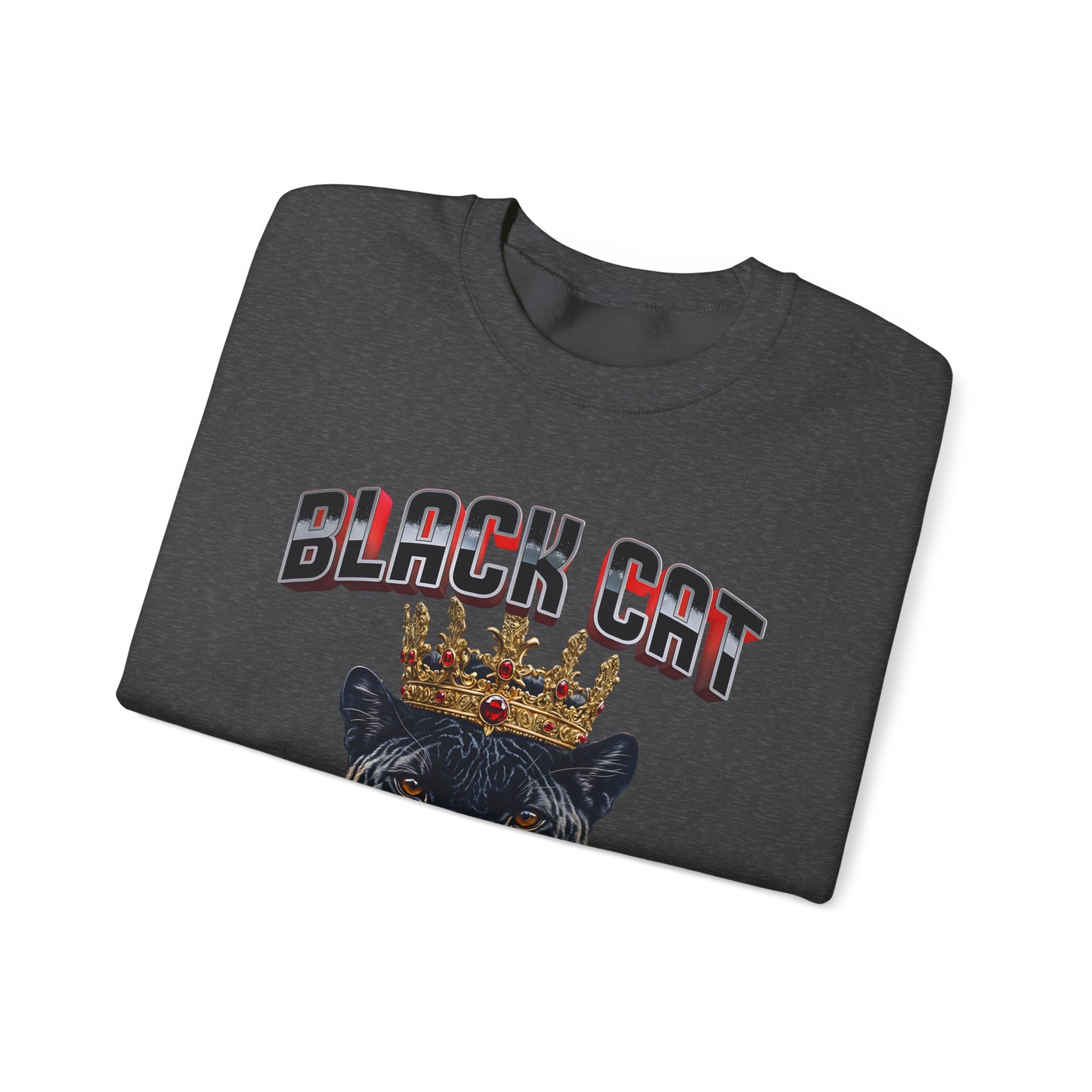 Black Cat Crowned Sweatshirt - Unisex Heavy Blend™, Stay on the Prowl for Success! - Angel Body