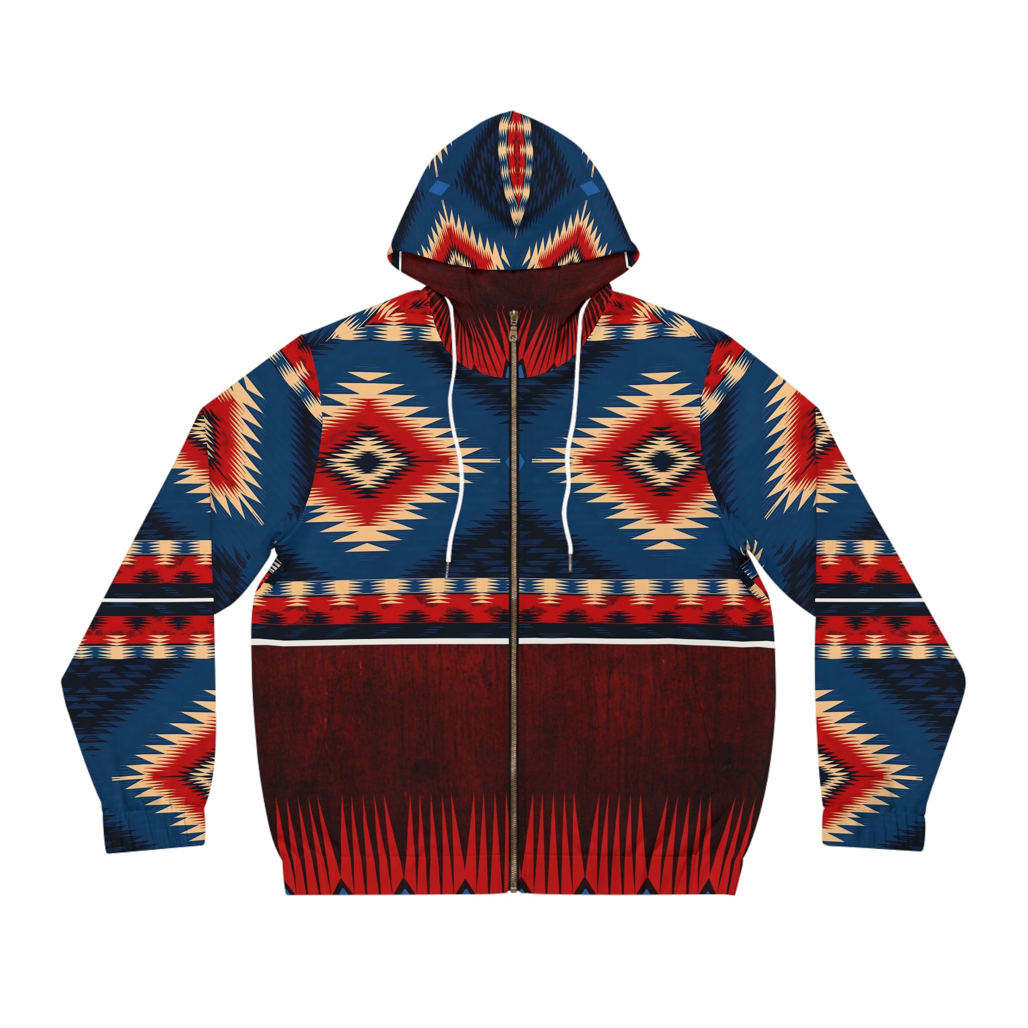 Men's Full-Zip Hoodie - Vibrant Tribal Print for Cozy Comfort - Angel Body