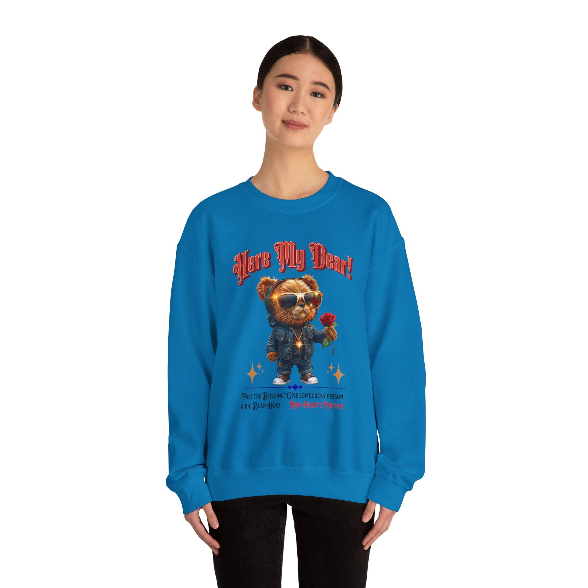 Unisex Sweatshirt: HERE MY DEAR Teddy Bear with red Rose - Angel Body