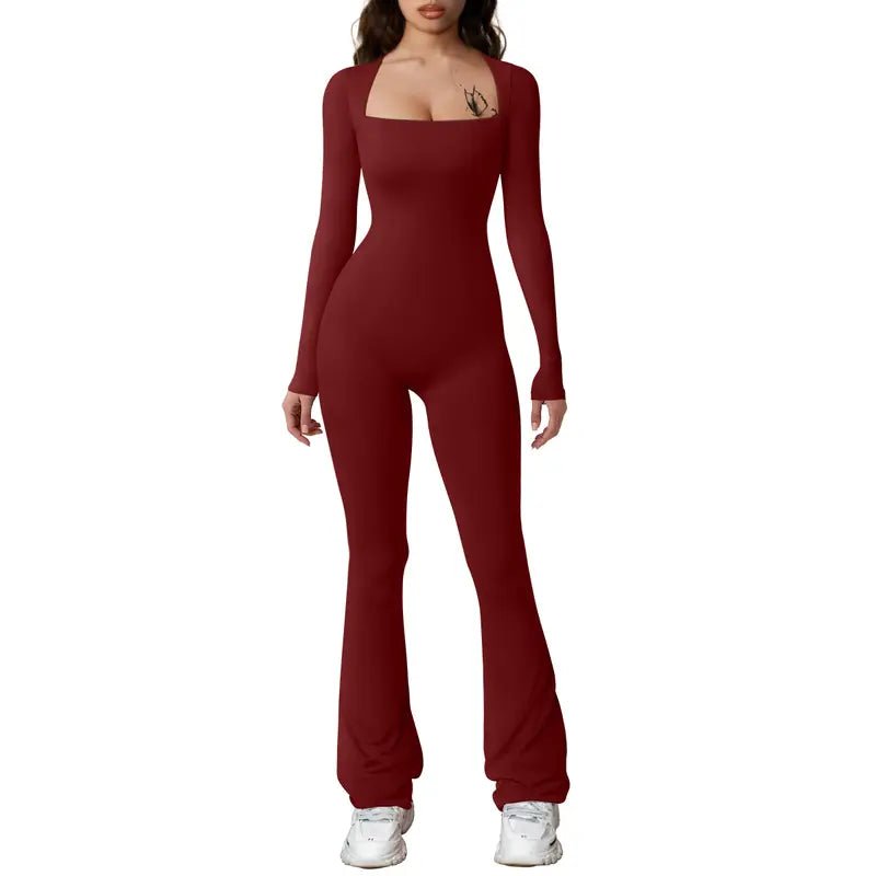 HYZ Women'S Fall Long Sleeve Square Neck Wide Leg Yoga Party Daily One Piece Jumpsuit - Angel Body
