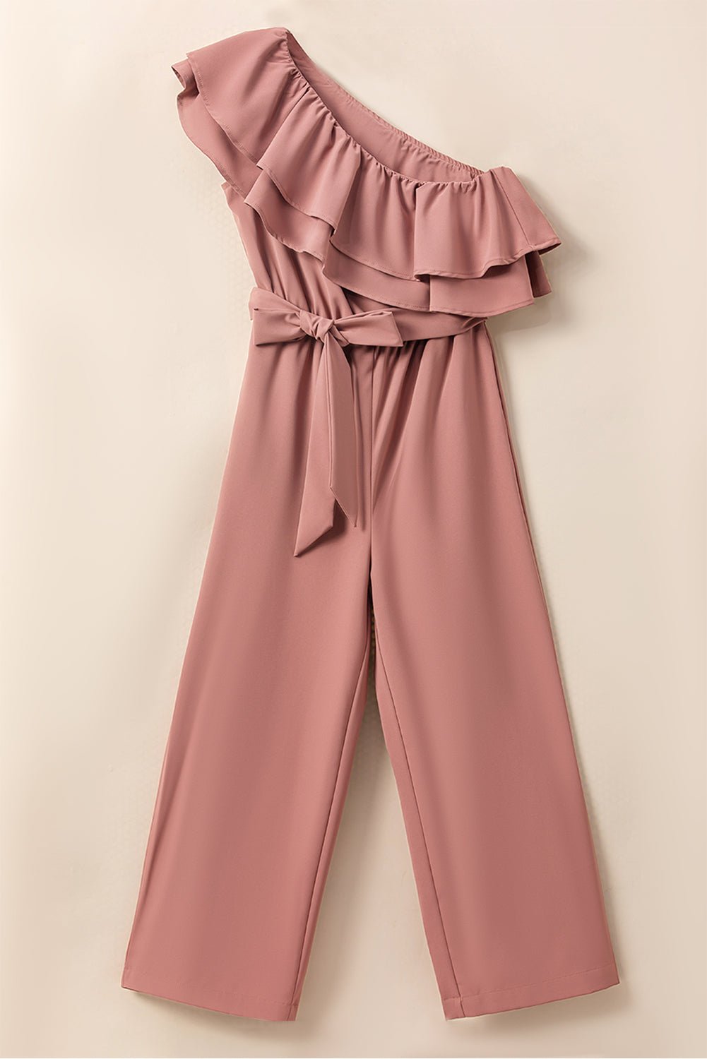 Ruffled Tied One - Shoulder Jumpsuit - Angel Body