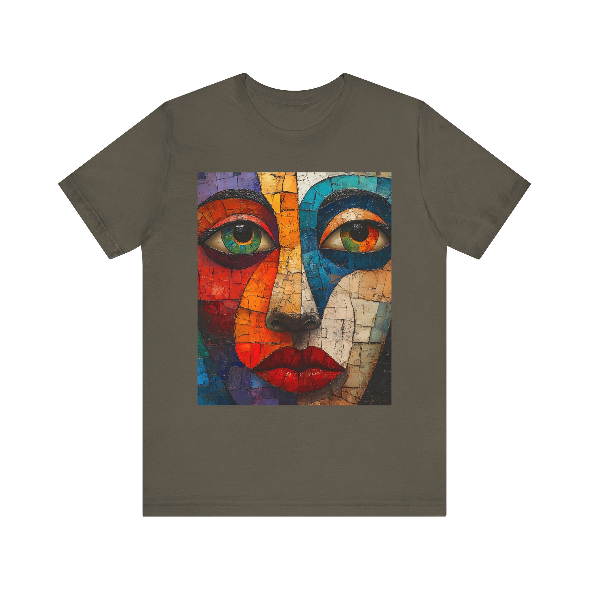 Artistic Unisex Jersey Tee - Fun wearable Art Colorful Face Design - Angel Body