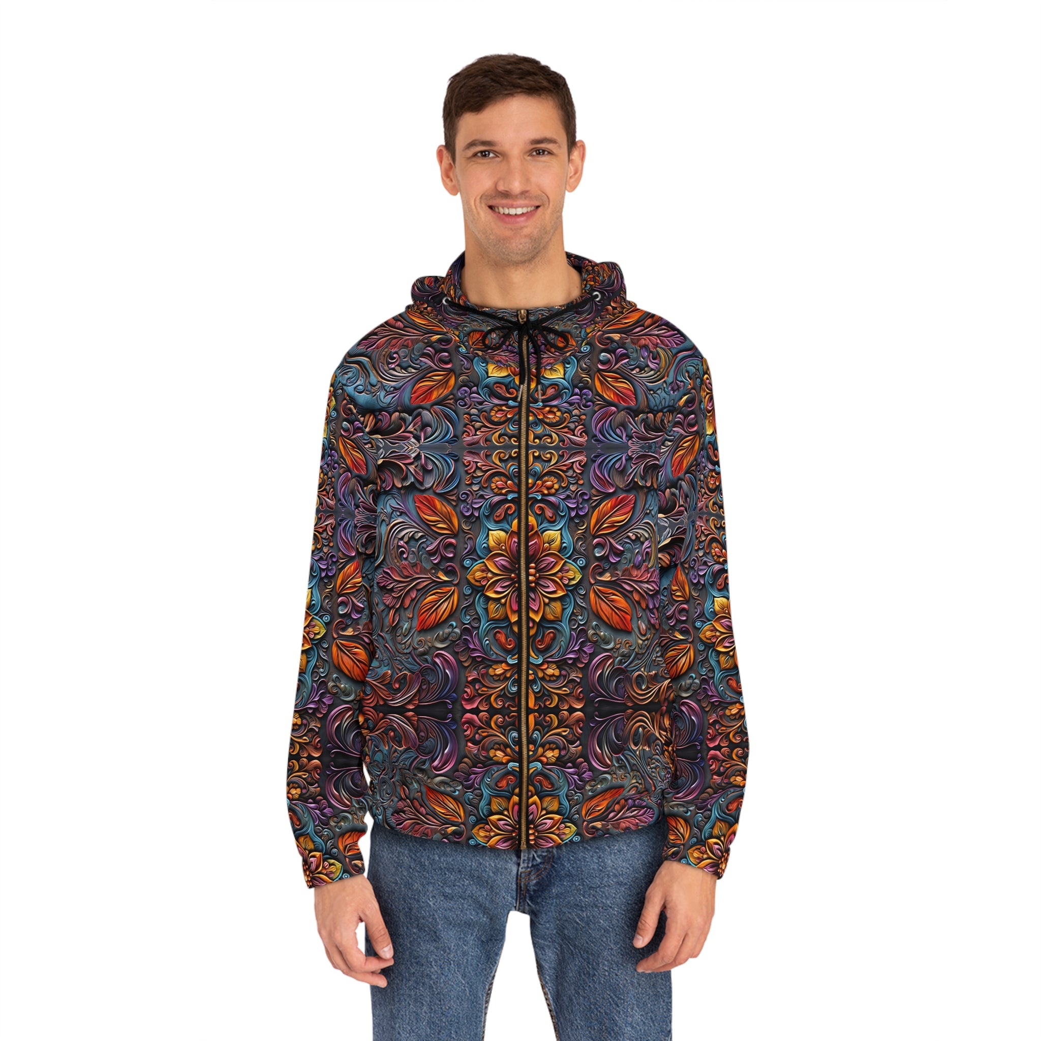 Colorful 3D Floral Mandala Men's Full - Zip Hoodie - Cozy, Stylish, Perfect for Fall - Angel Body