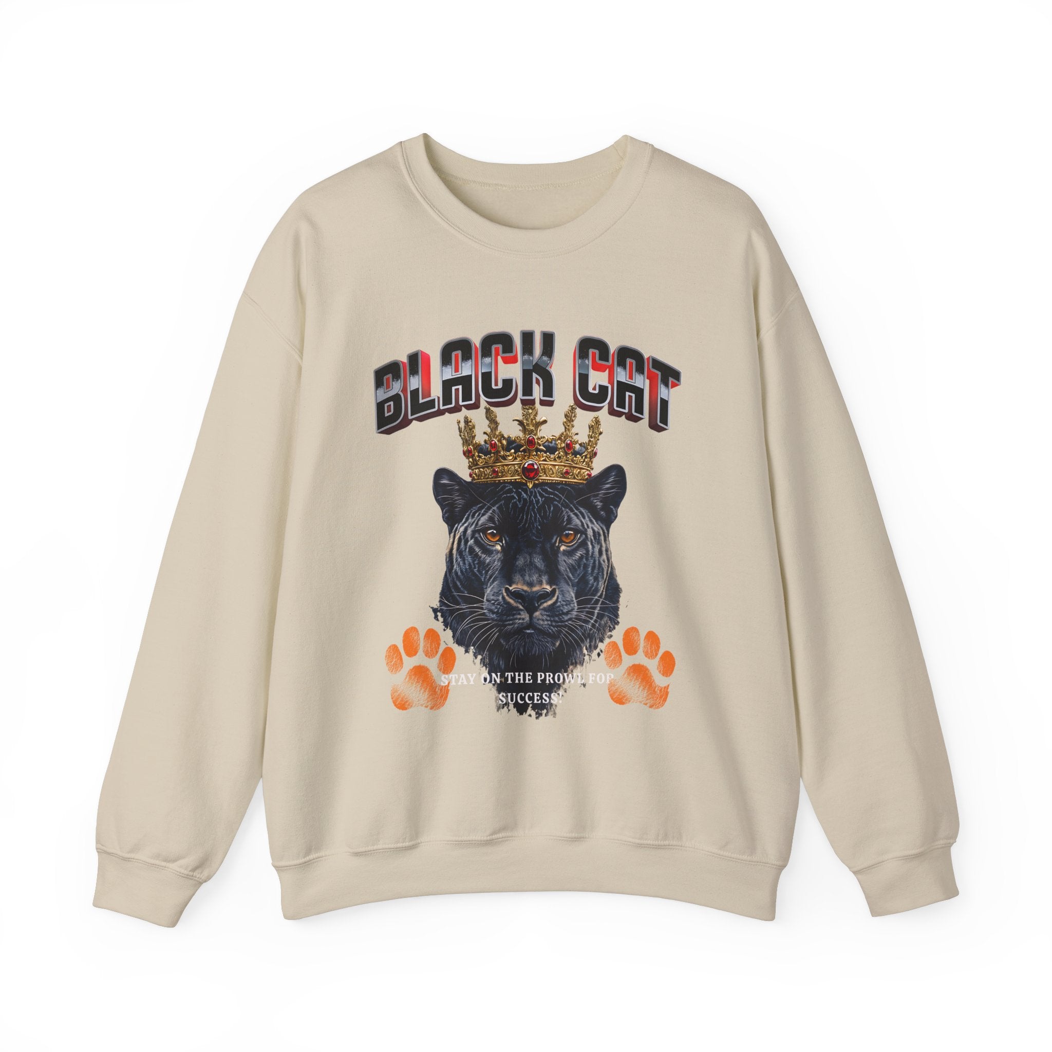 Black Cat Crowned Sweatshirt - Unisex Heavy Blend™, Stay on the Prowl for Success! - Angel Body