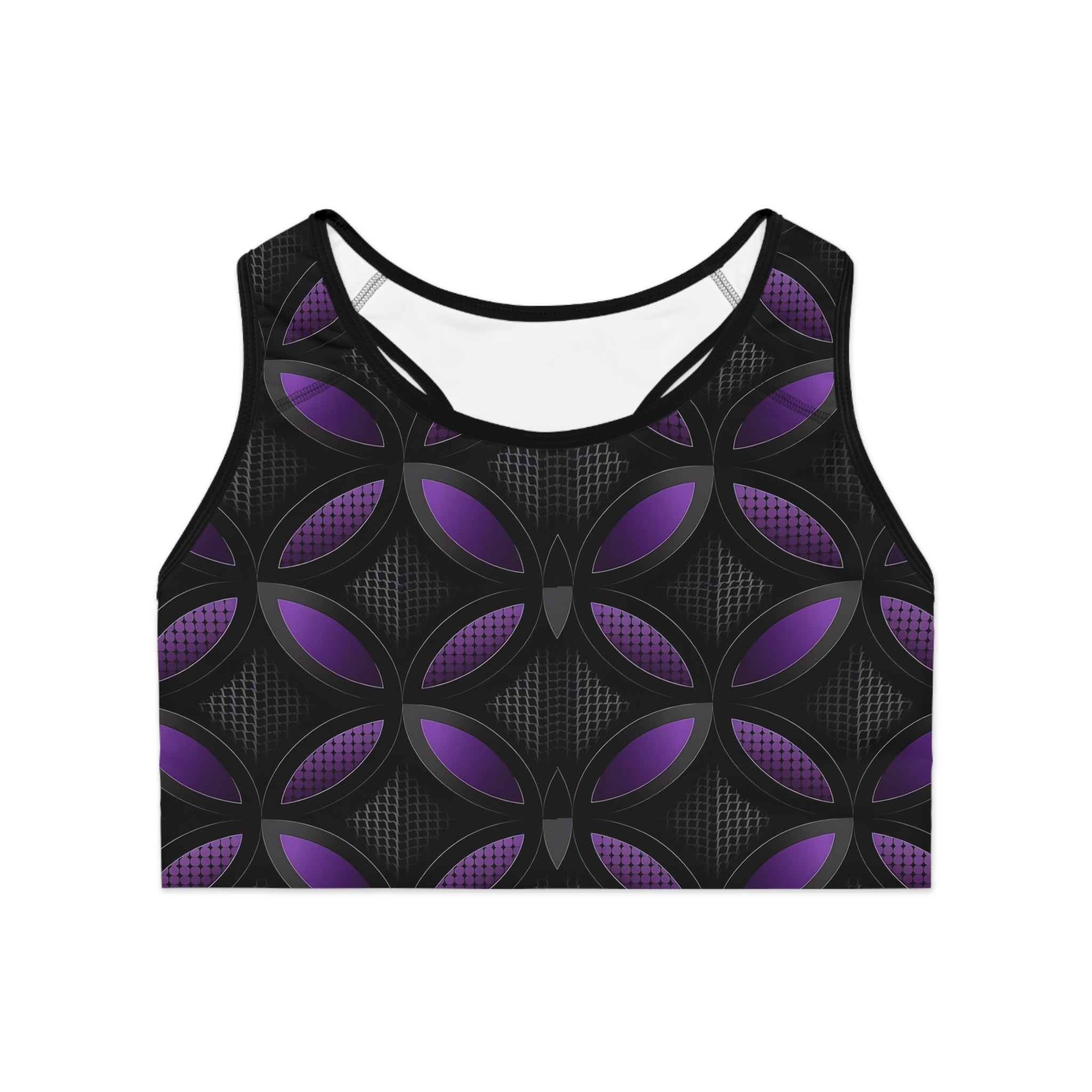 Stylish Black and Purple Sports Bra for Active Lifestyle
