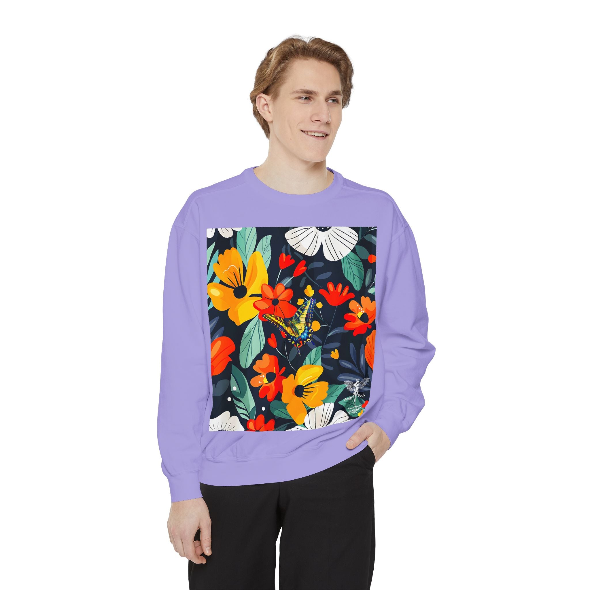 Vibrant Floral Unisex Garment-Dyed Sweatshirt - Perfect for Spring Celebrations - Angel Body