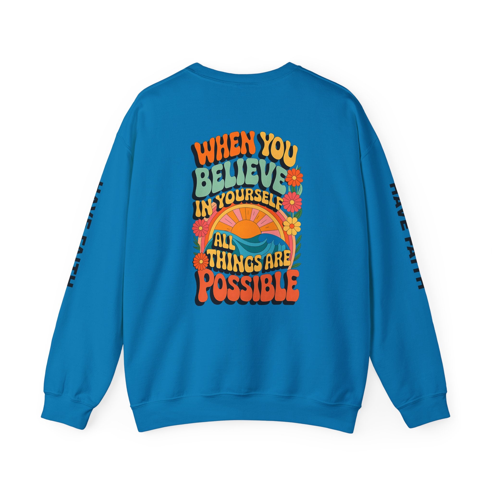 Inspirational Crewneck Sweatshirt - "Believe in Yourself" - Unisex Heavy Blend™ - Angel Body