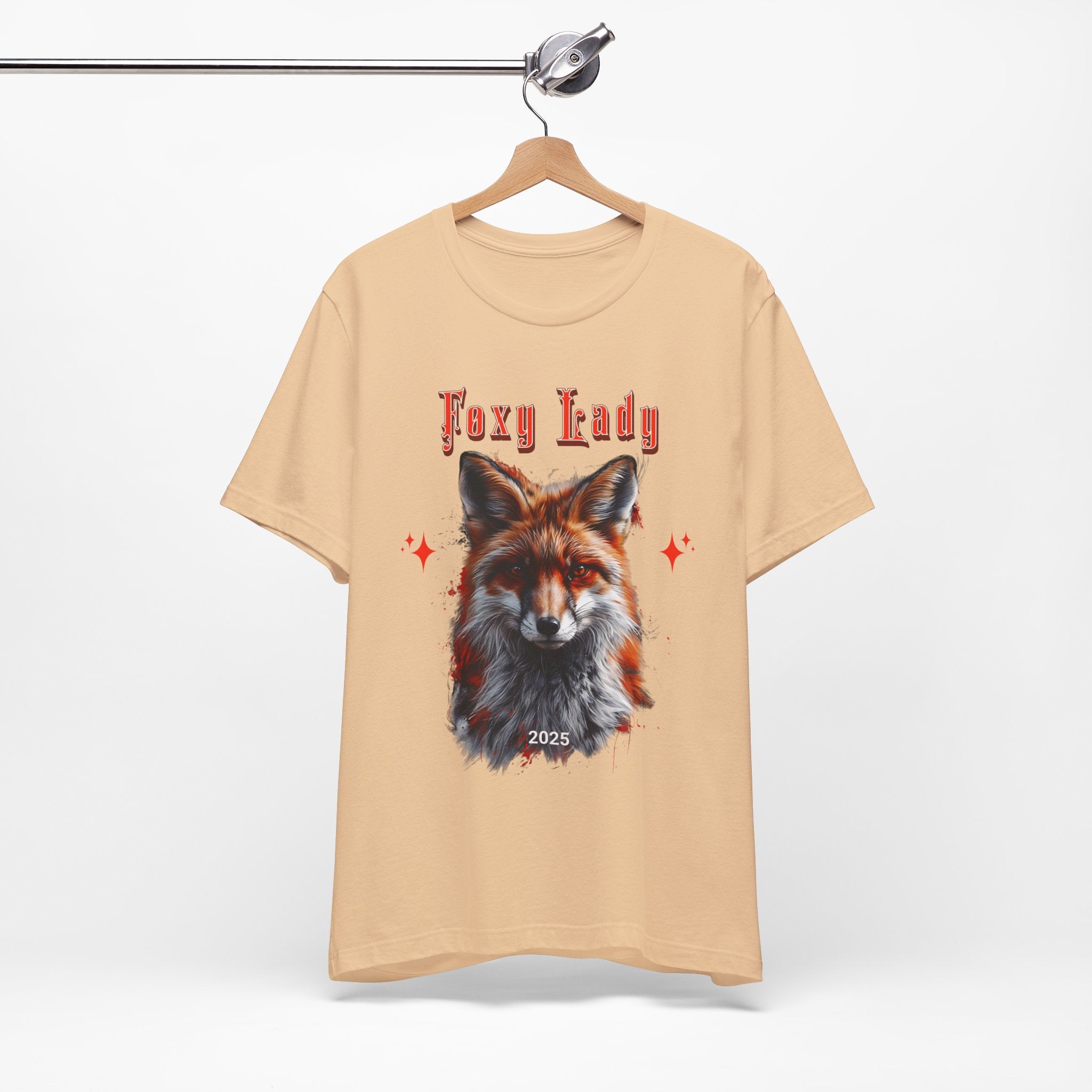 Unisex Jersey Short Sleeve Tee: A beautiful Red Fox with the words foxy lady - Angel Body