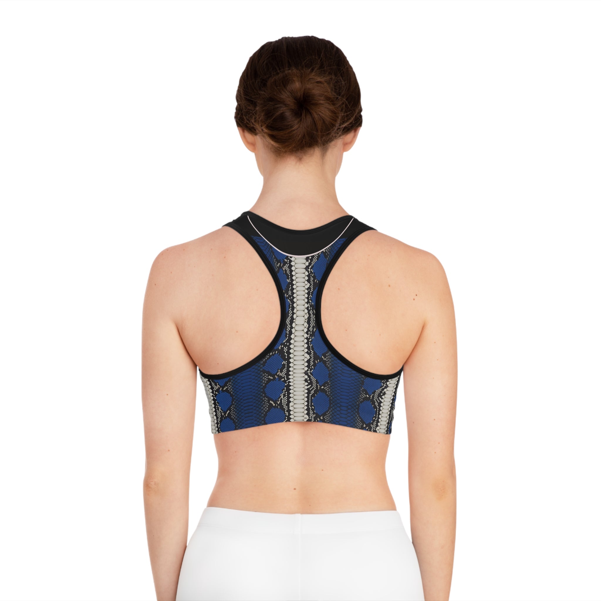 Blue Python Print Sports Bra - Fashionable Activewear for Workout & Gym