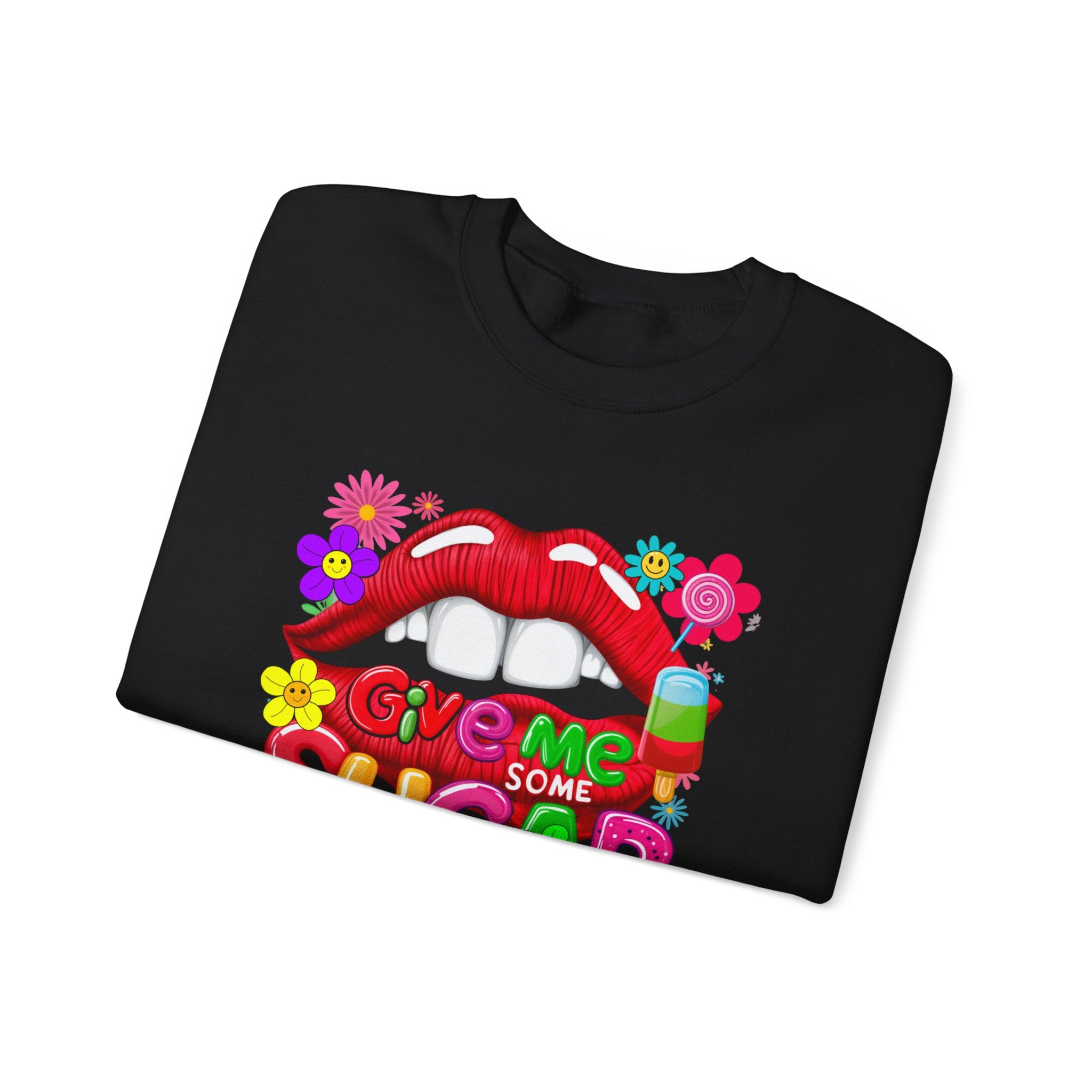 Fun Big Red Lips Give Me Some Sugar Crewneck Sweatshirt - Angel Body