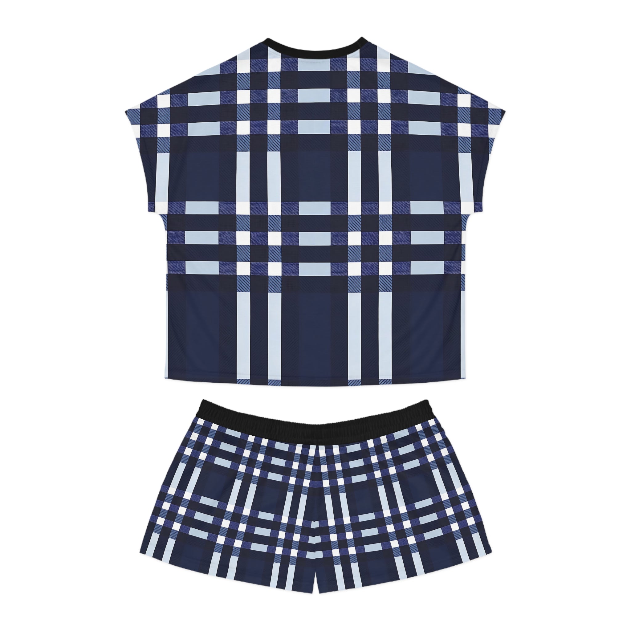 Cozy Women's Short Pajama Set - Navy Blue Plaid for Relaxing Nights - Angel Body