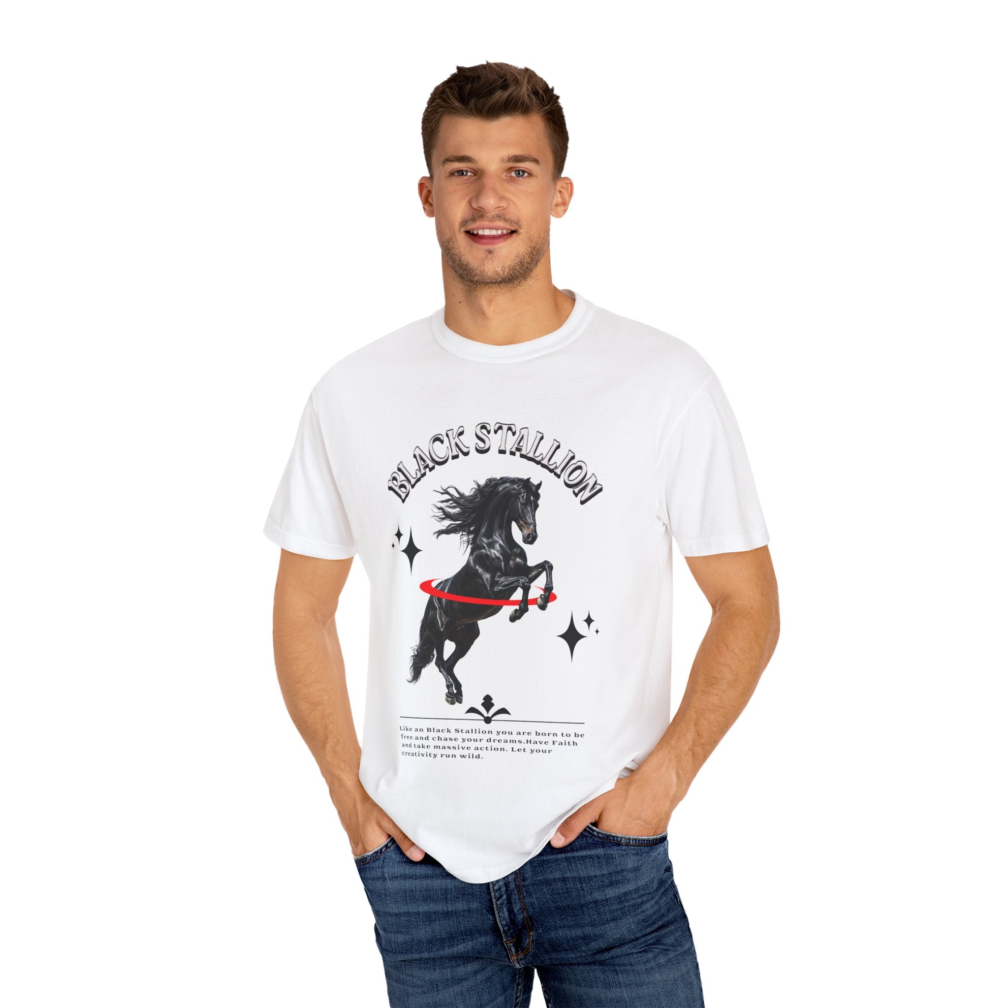 Black Stallion Unisex Garment-Dyed T-Shirt - Perfect for Horse Lovers & Equestrian Enthusiasts - Angel Body