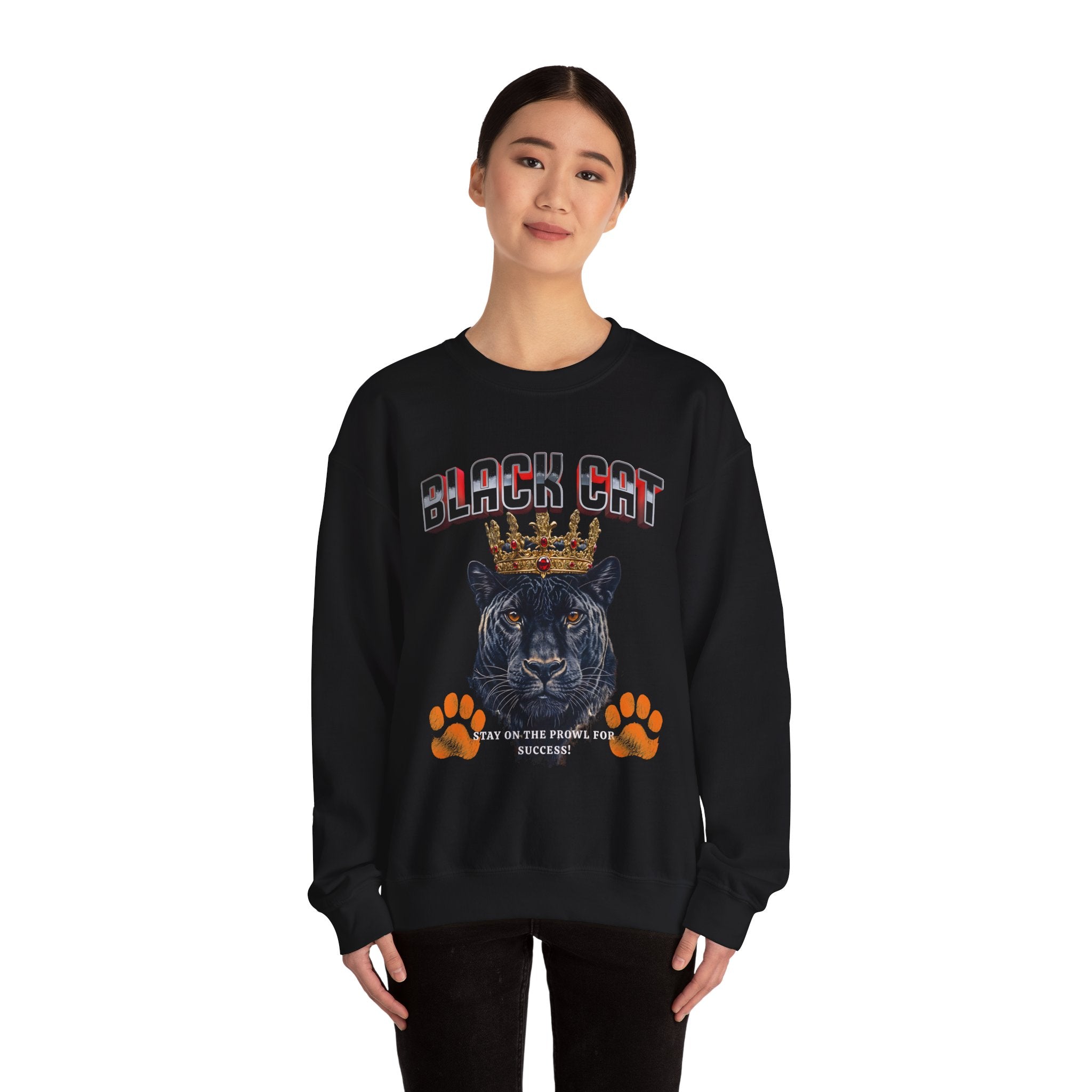 Black Cat Crowned Sweatshirt - Unisex Heavy Blend™, Stay on the Prowl for Success! - Angel Body