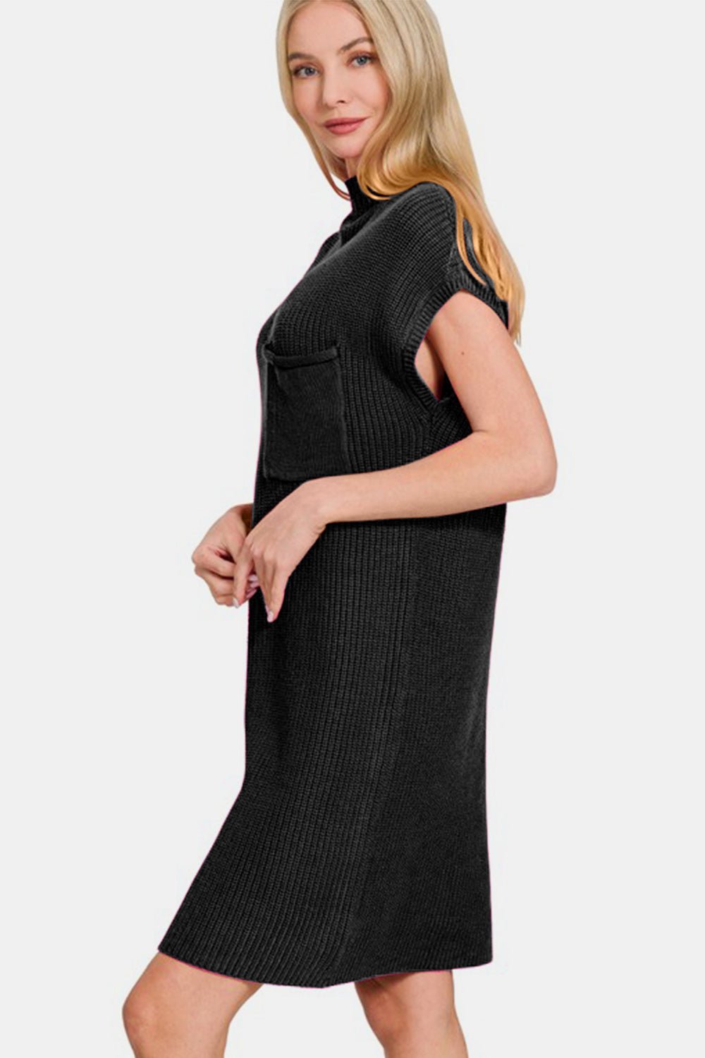 Zenana Mock Neck Short Sleeve Sweater Dress - Angel Body